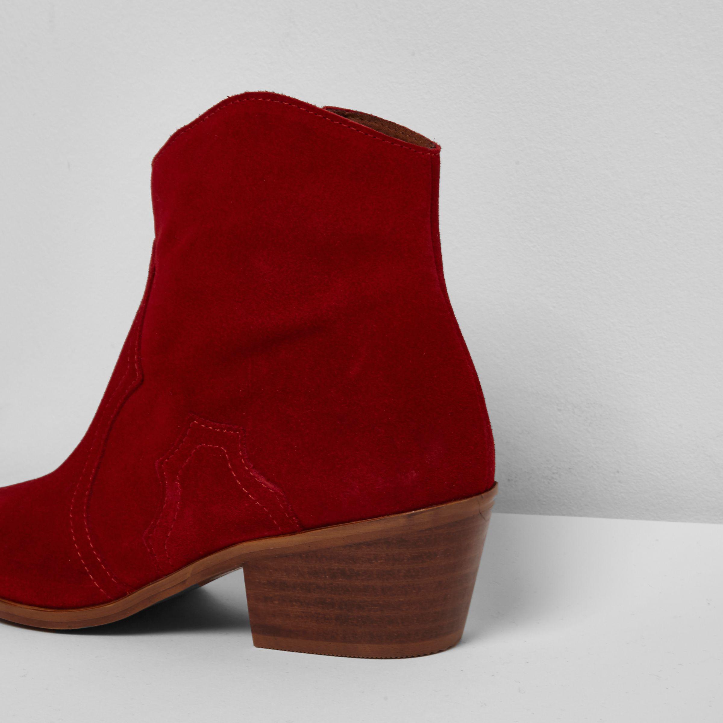 River Island Red Suede Western Ankle Boots in Orange - Lyst