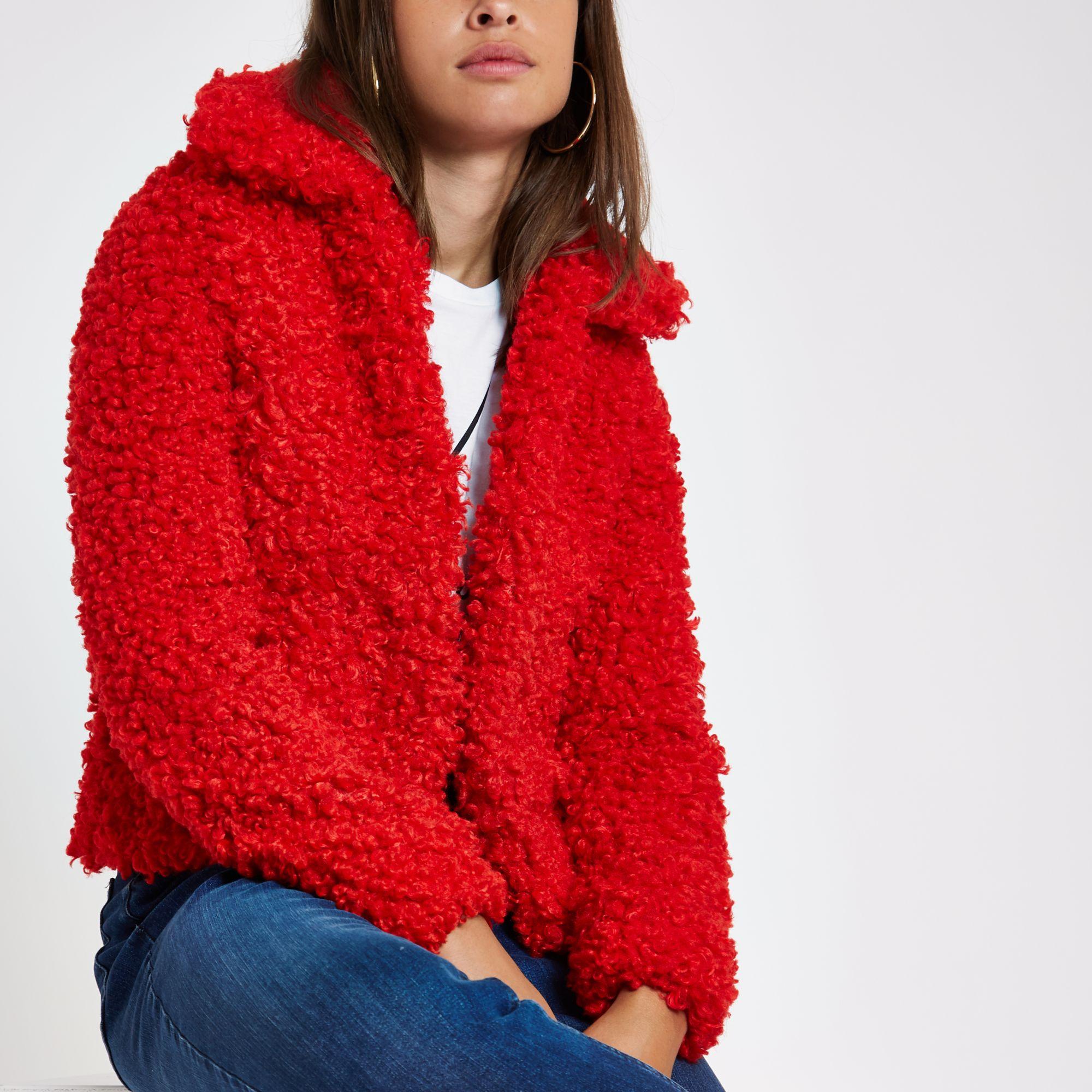 red fur cropped jacket