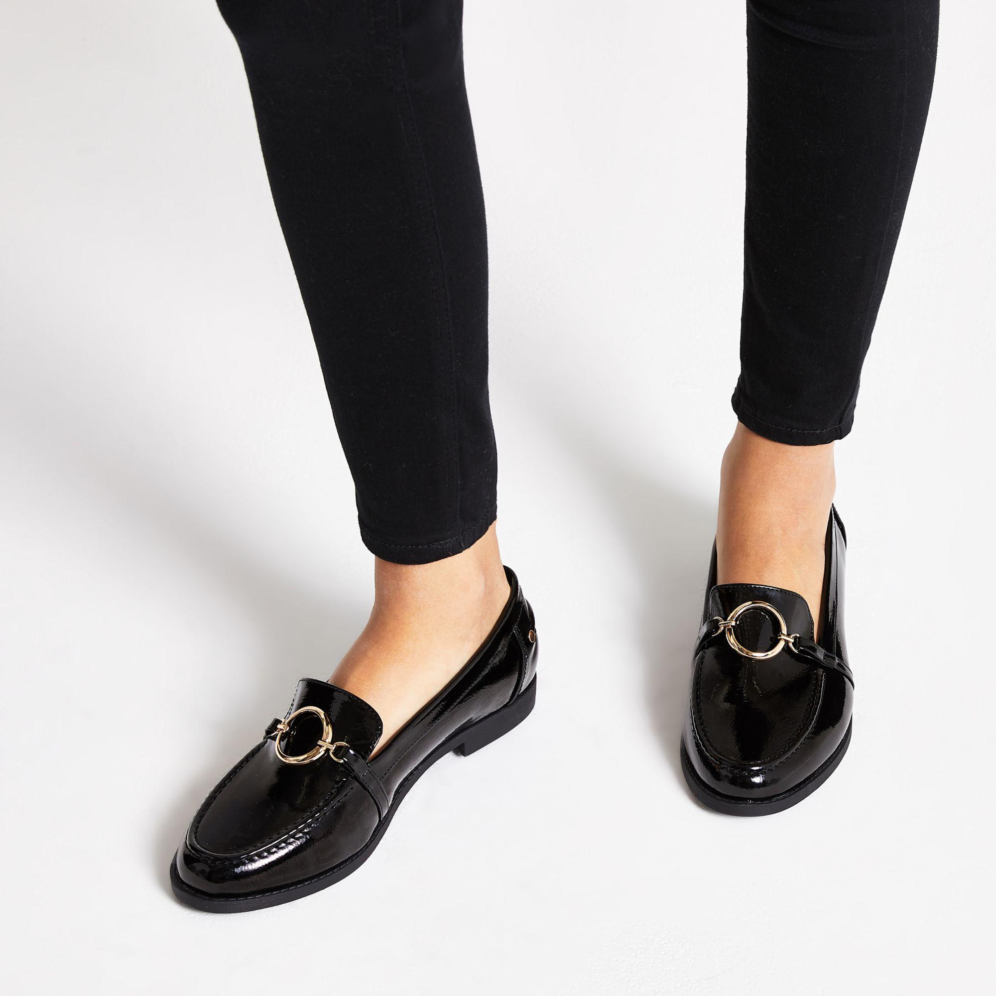 River Island Patent Circle Buckle Loafer in Black - Lyst