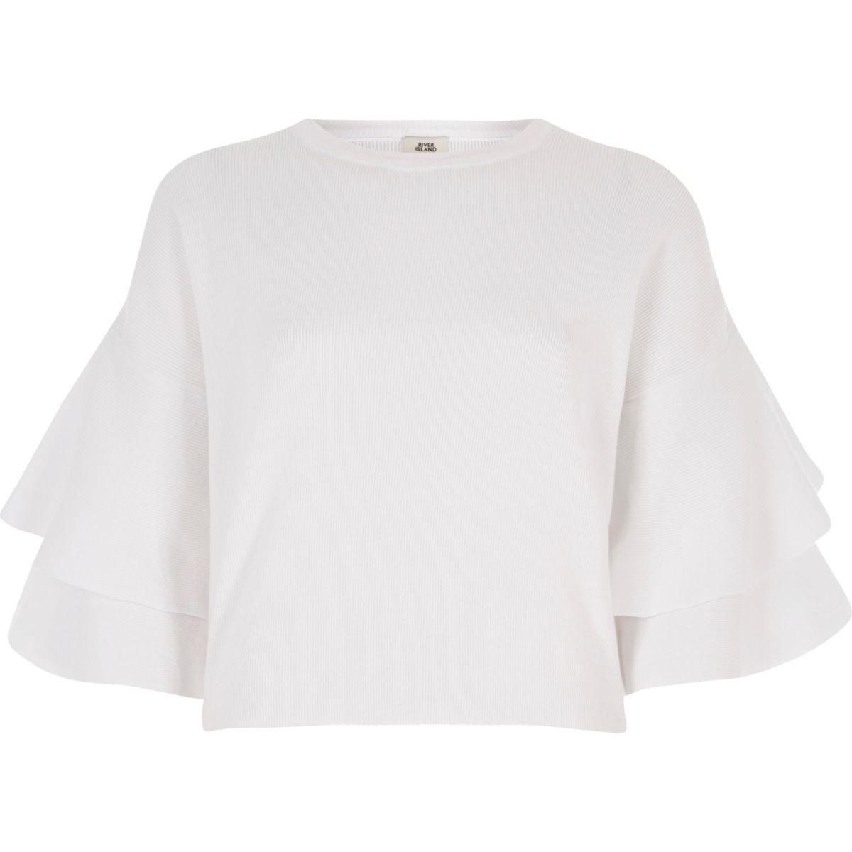 White frill sleeve jumper Clearance