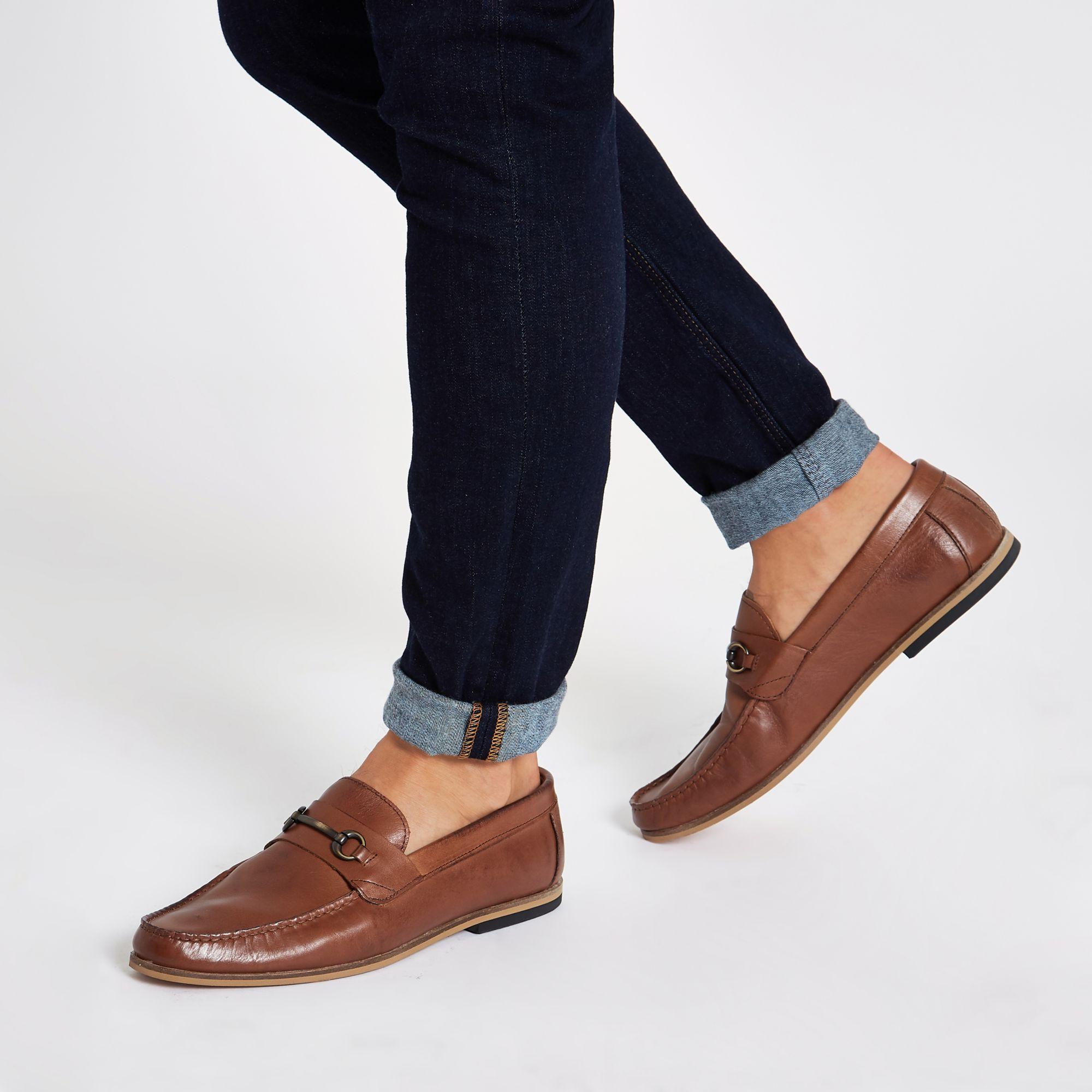 River Island Tan Brown Leather Snaffle Loafers for Men - Lyst