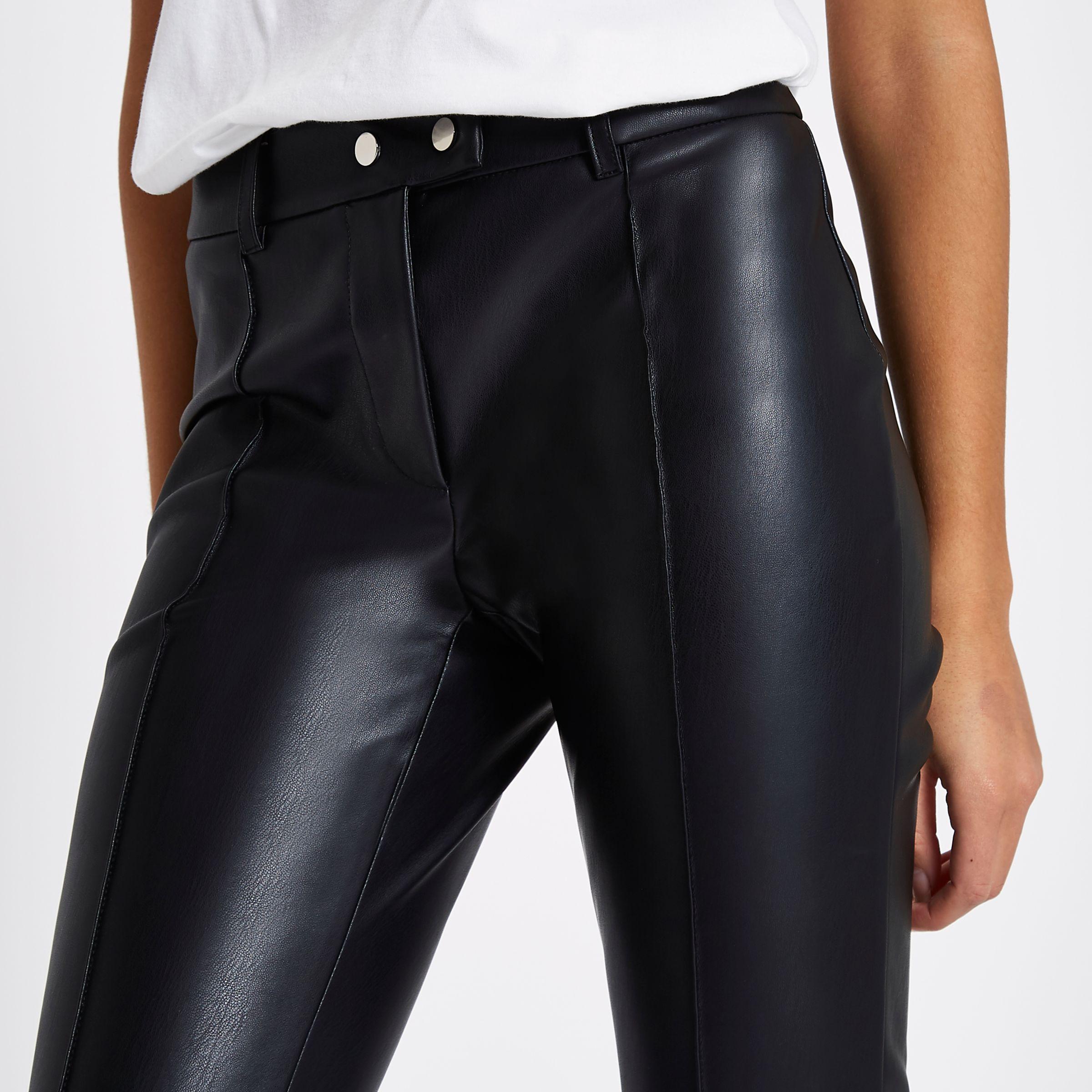 River Island Black Faux Leather Kick Flare Trousers | Lyst