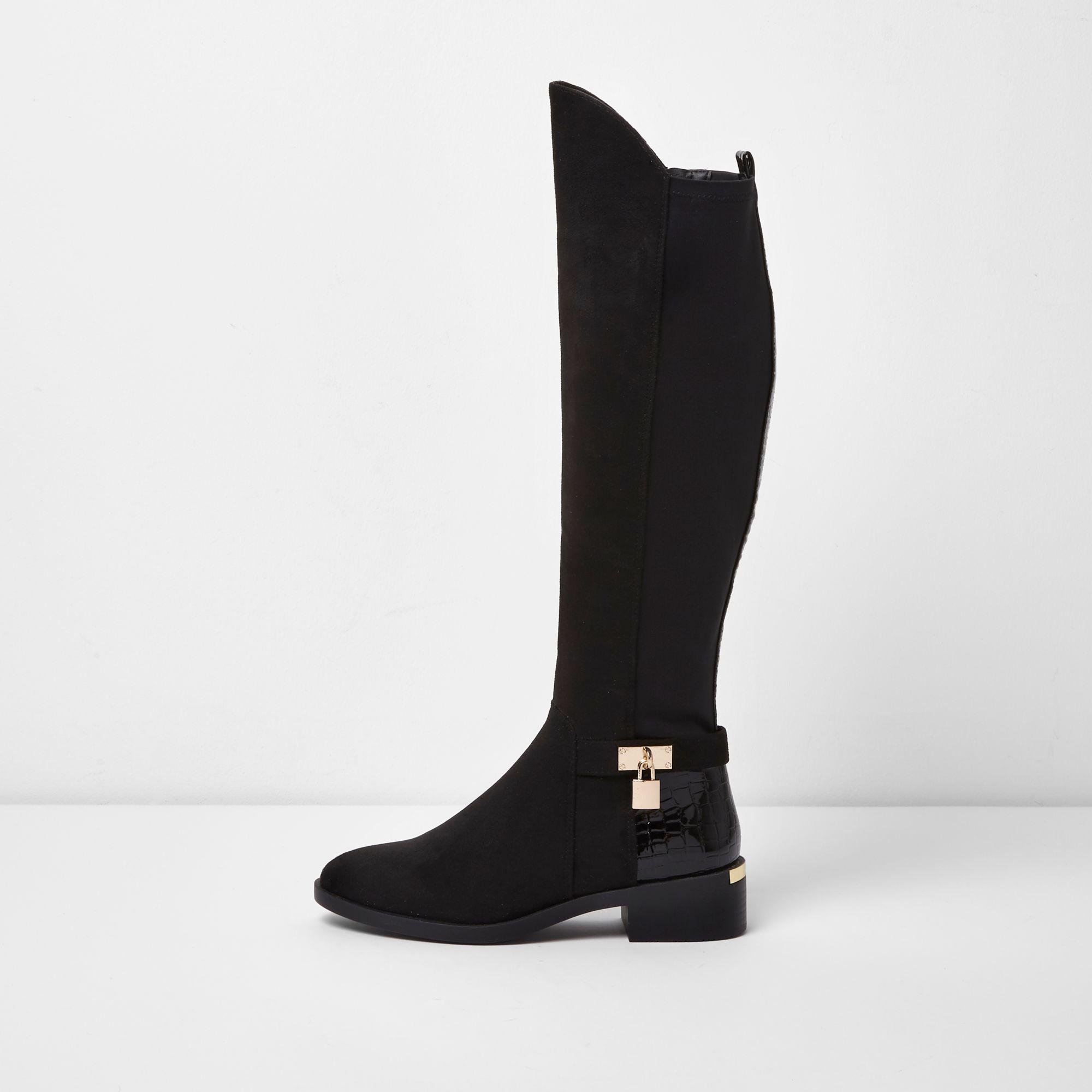 River Island Black Knee High Riding Boots - Lyst