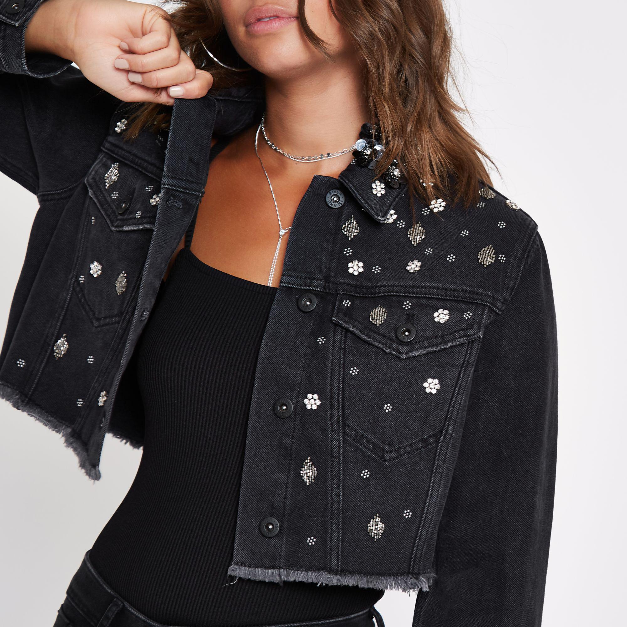river island black denim jacket