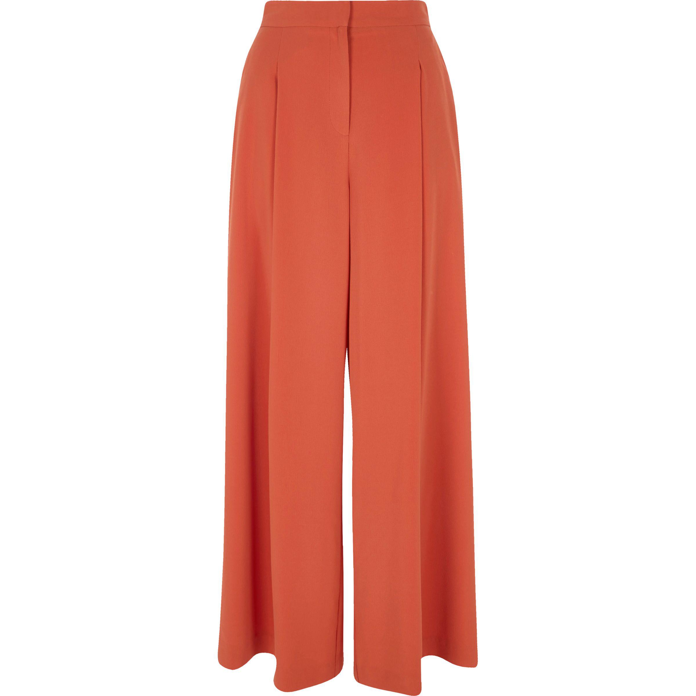 Synthetic Rust Orange Wide Leg Trousers 