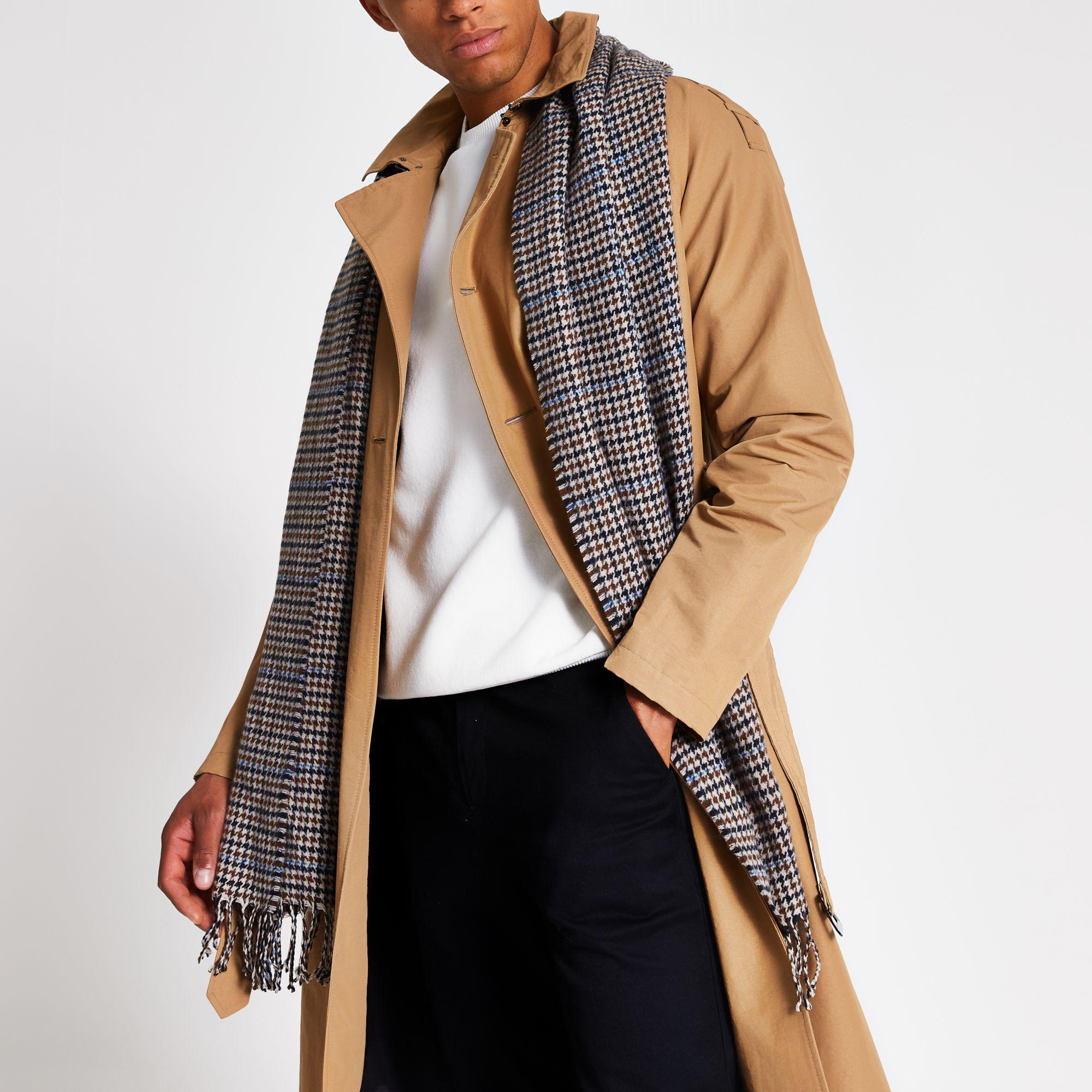 River Island Synthetic Brown Check Scarf for Men Lyst