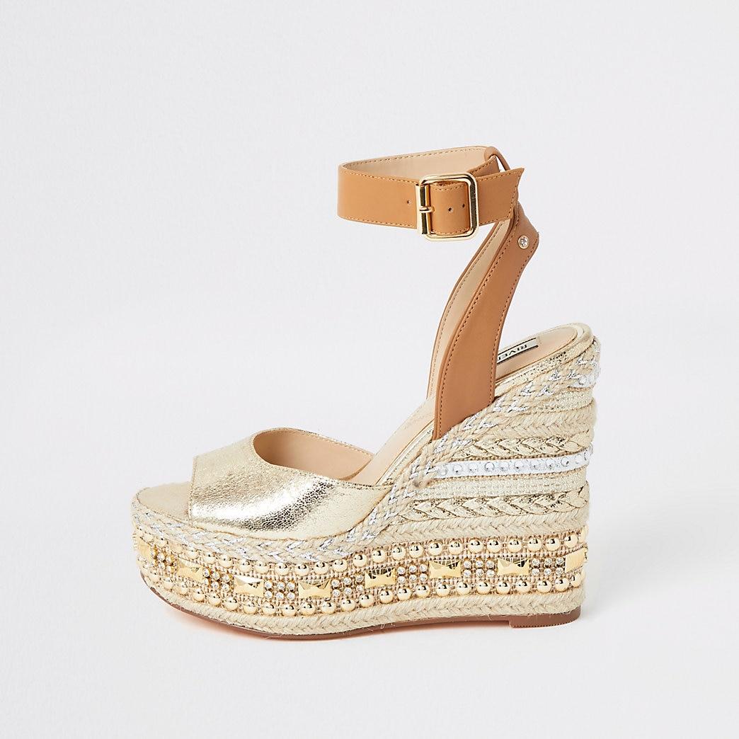 gold flat sandals river island