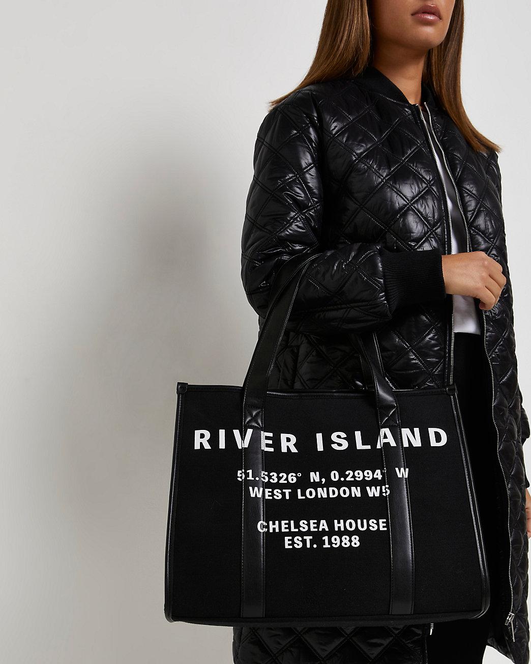 River Island Ri Branded Canvas Shopper Bag in Black | Lyst