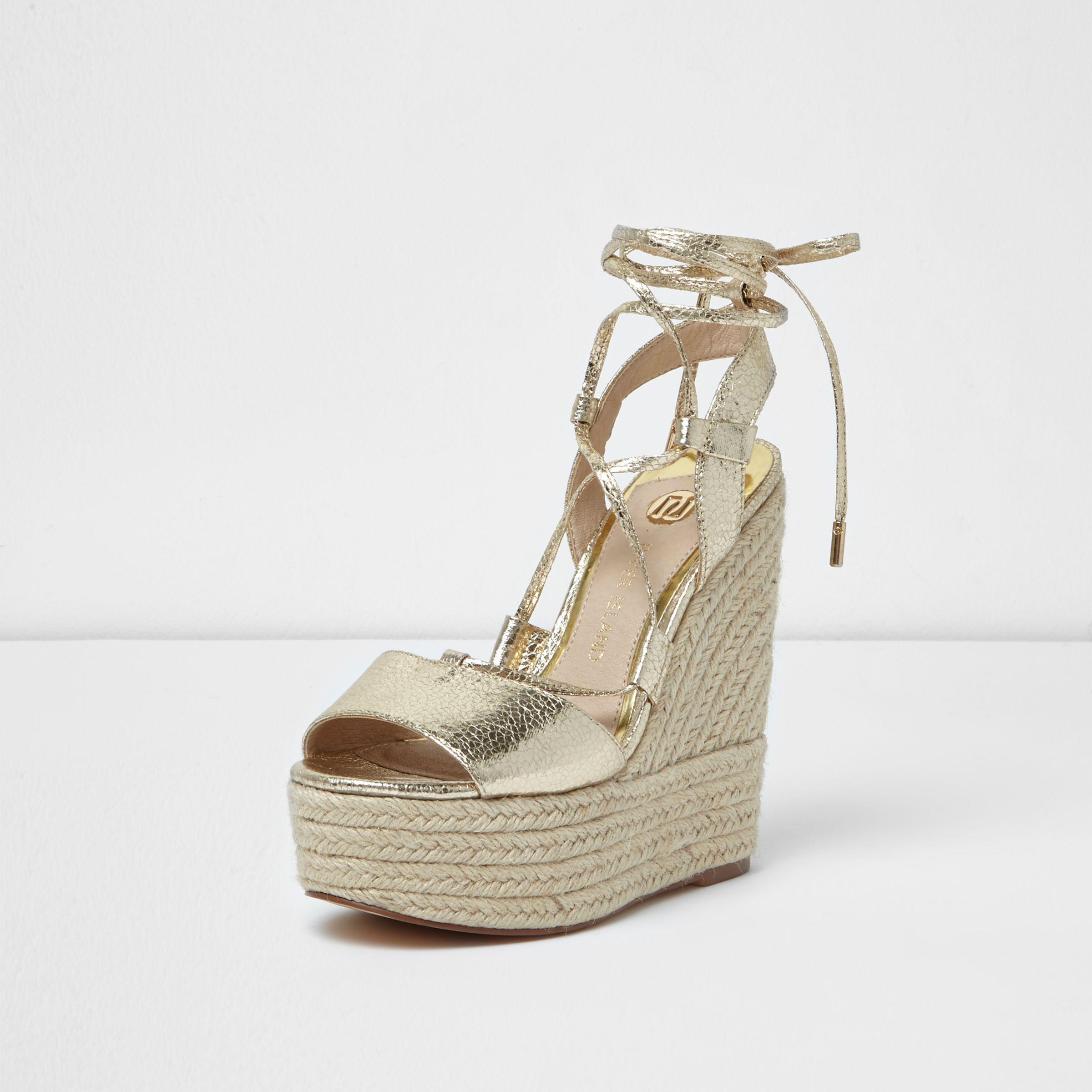 yellow tie up wedges