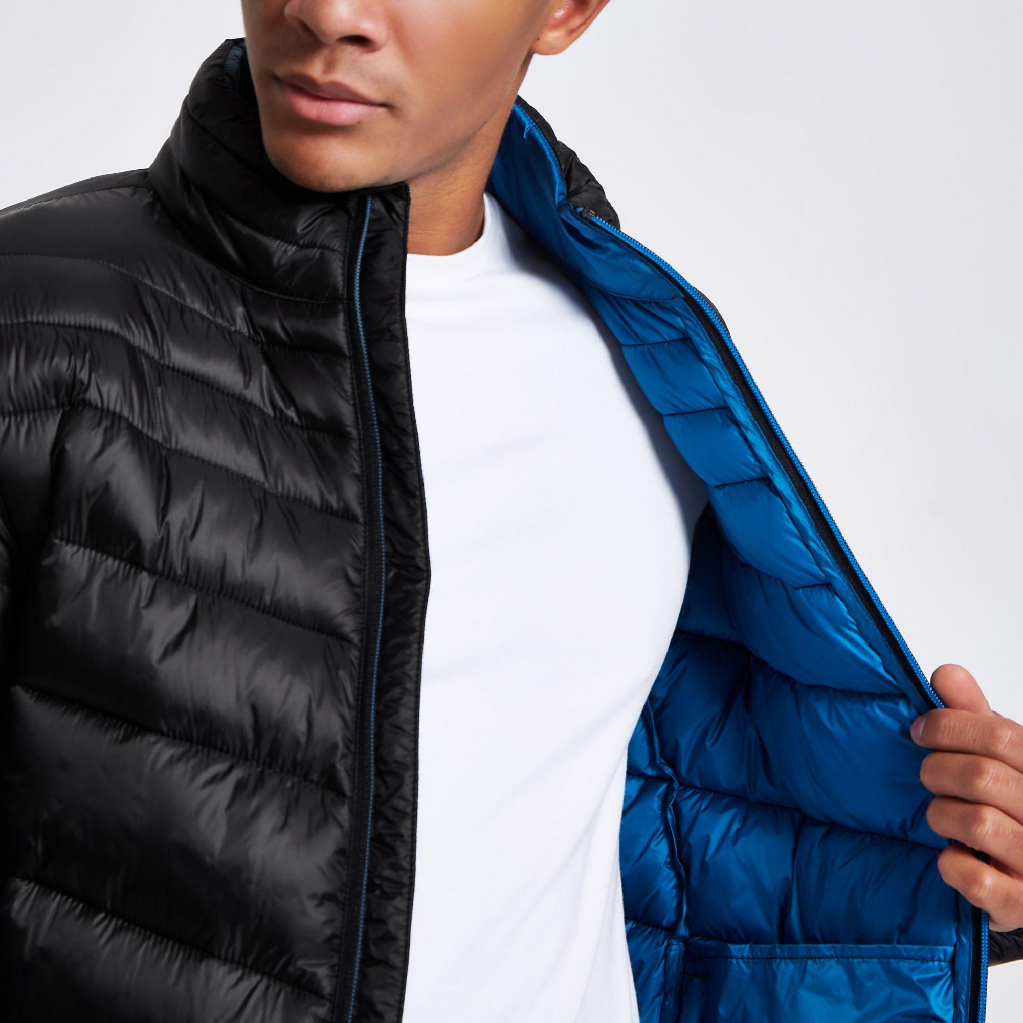River Island Synthetic Black Zip Front Funnel Neck Puffer Jacket for