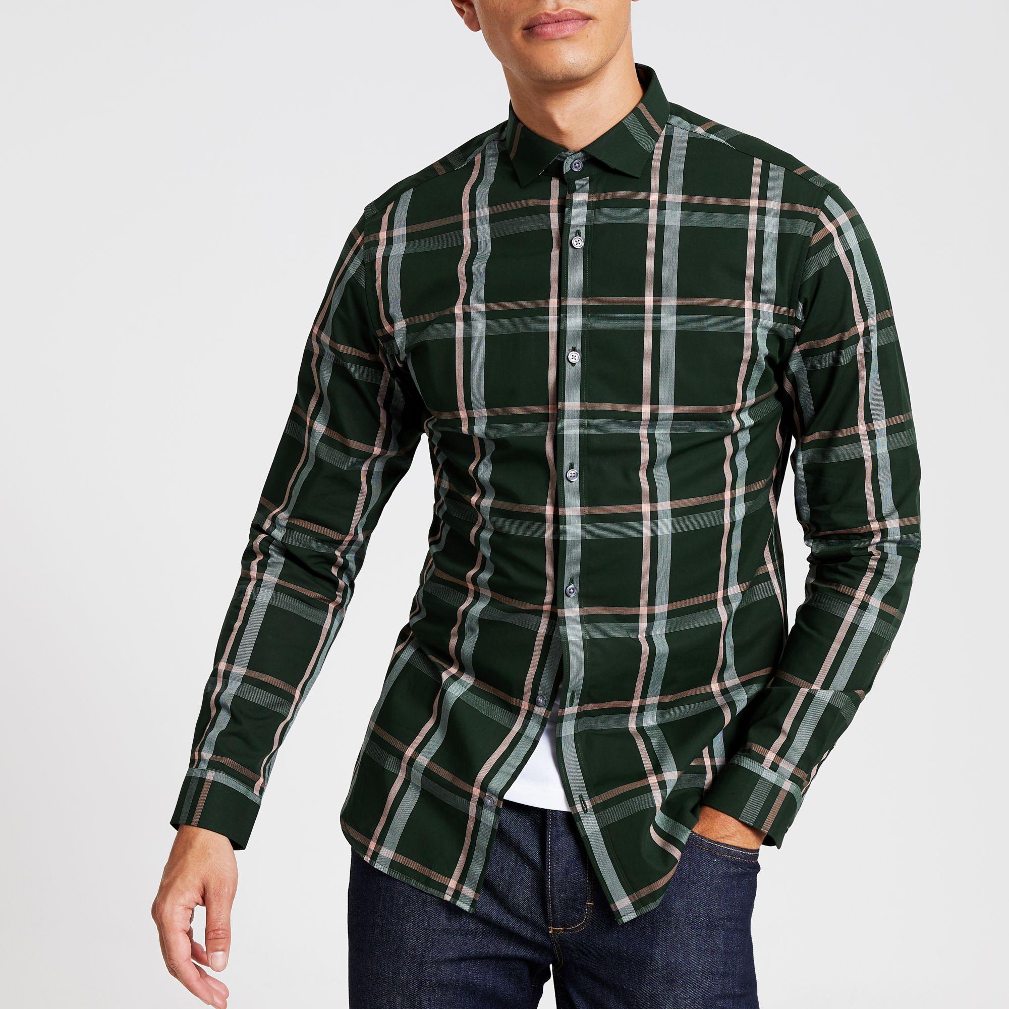 Jack & Jones Cotton Jack And Jones Green Check Long Sleeve Shirt for
