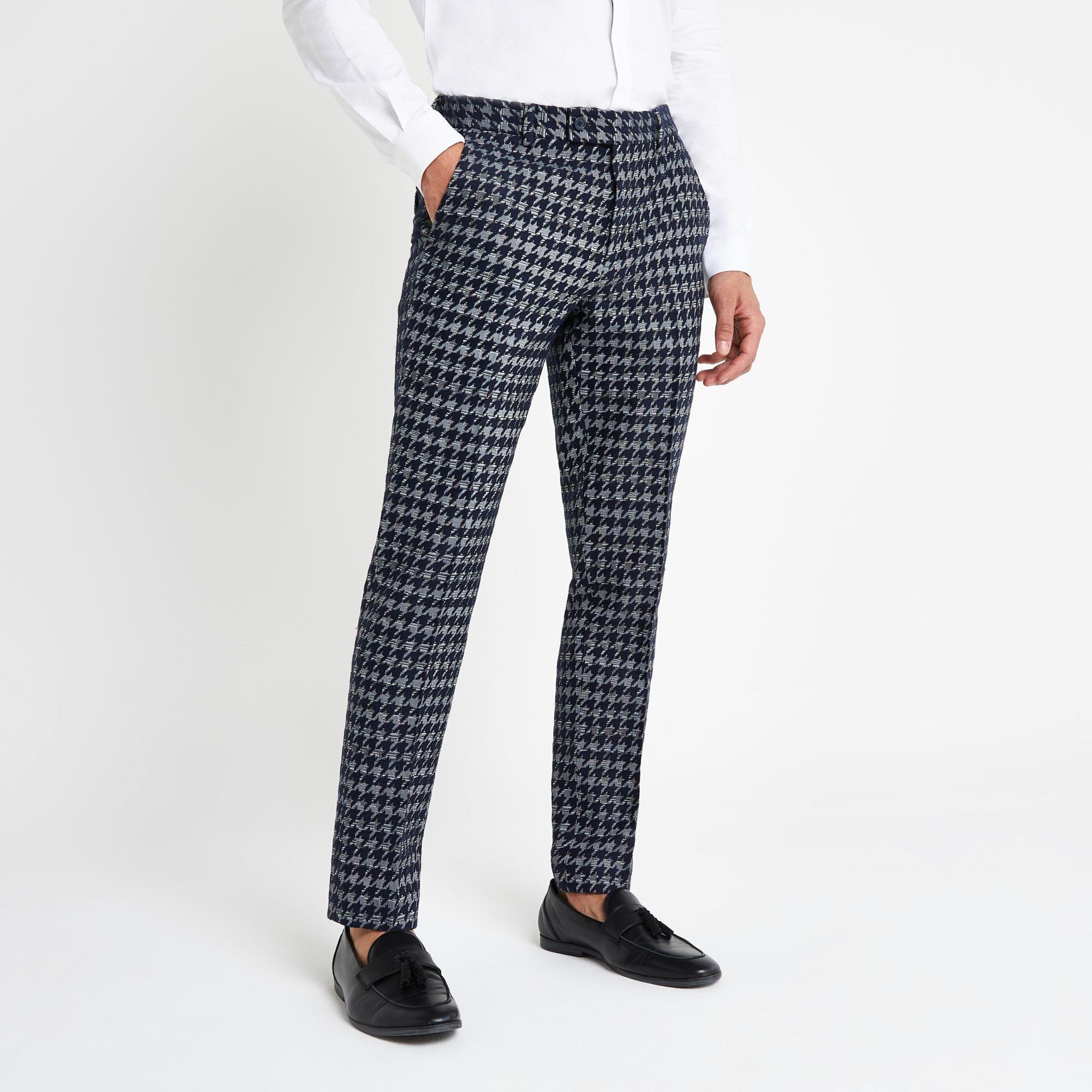 River Island Dogtooth Check Skinny Fit Smart Trousers in Grey (Gray ...