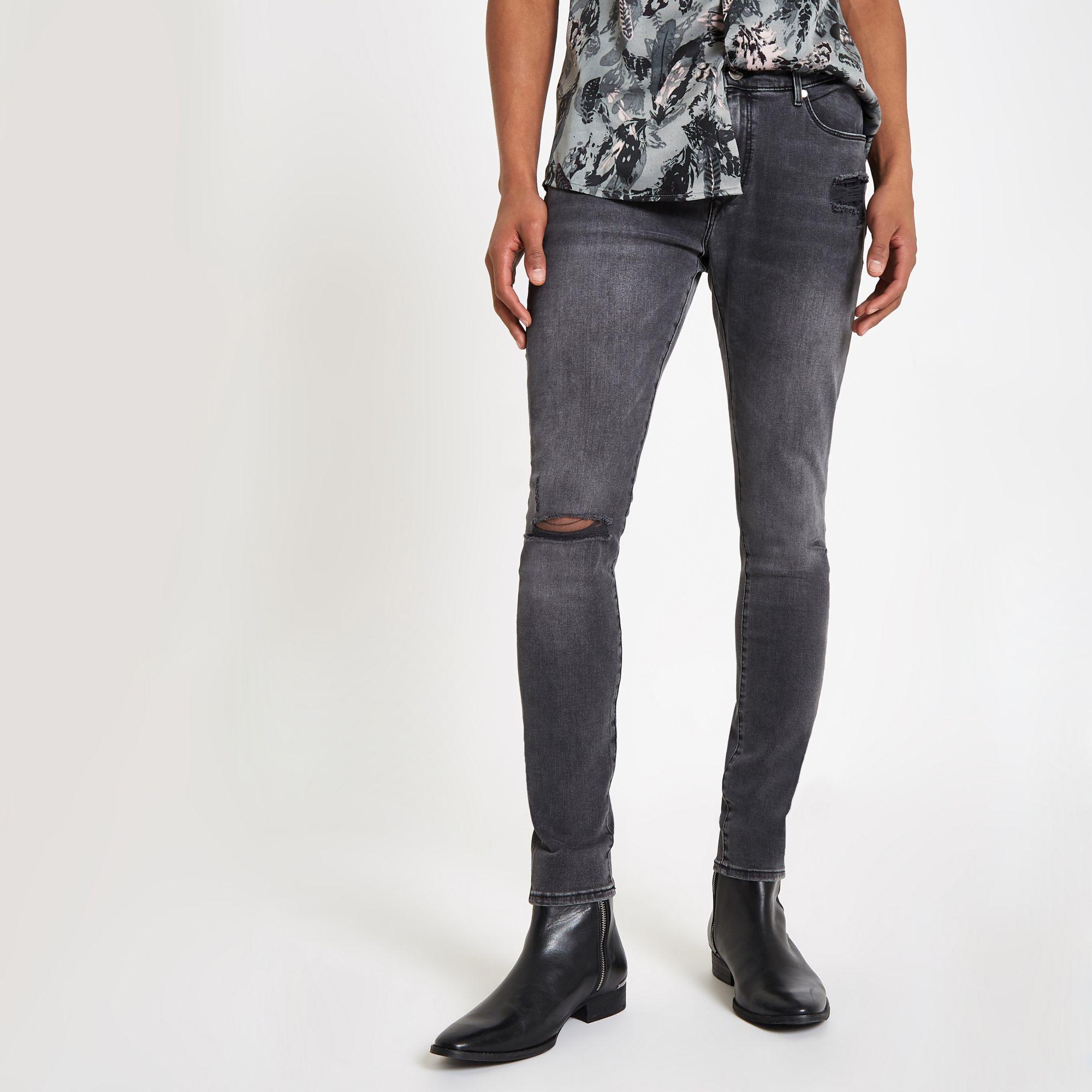 River Island Denim Wash Ollie Spray On Ripped Jeans in Black for Men Lyst