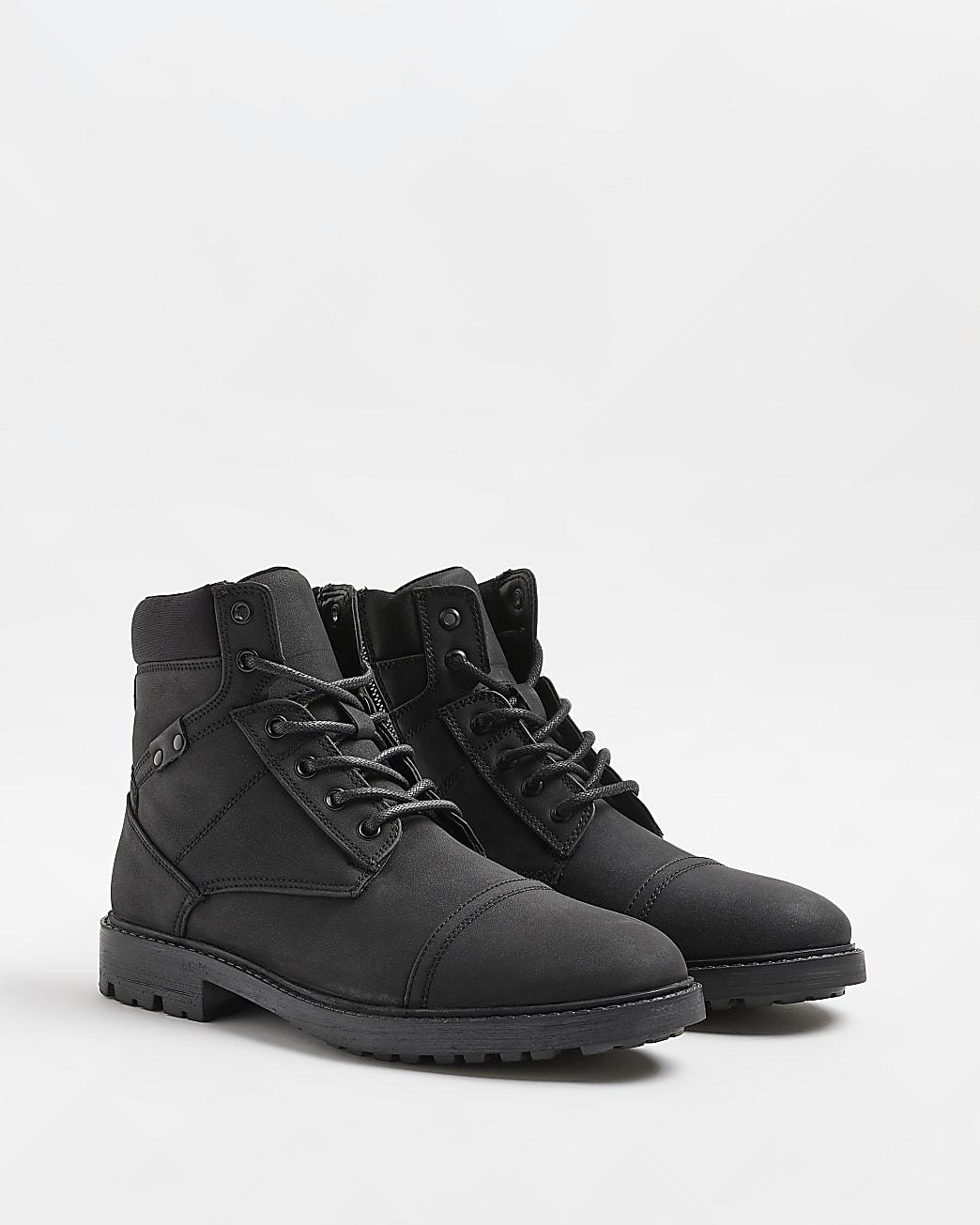 River Island Black Lace Up Zip Boots 