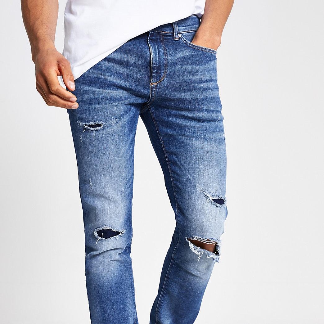 River Island Denim Dark Blue Ripped Sid Skinny Jeans for Men Lyst