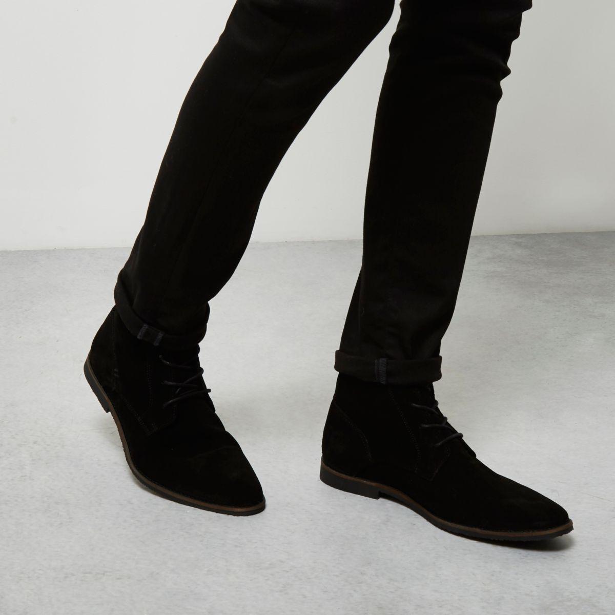 River Island Black Suede Pointed Desert Boots for Men - Lyst