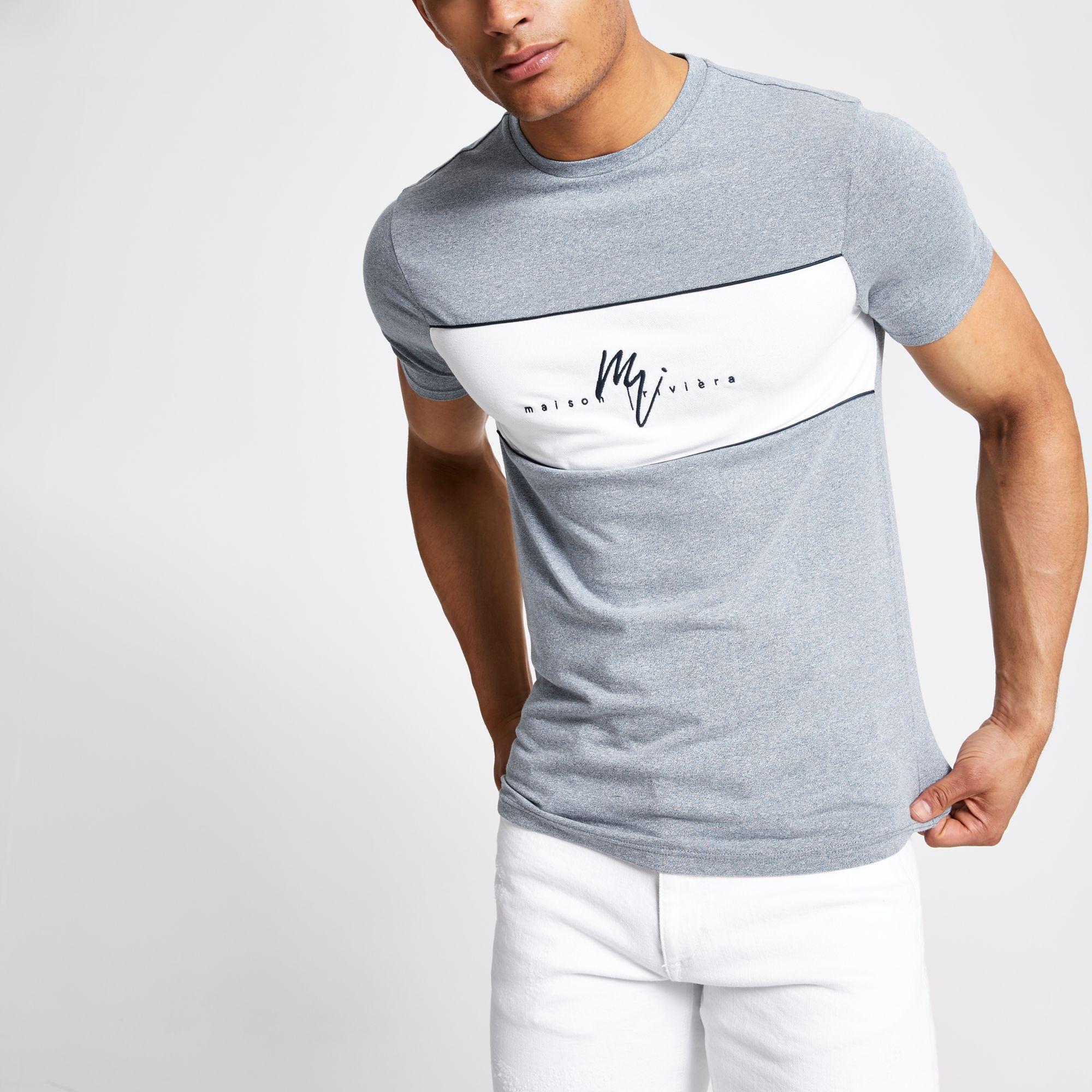 River Island Blue Muscle Fit T-shirt for - Lyst