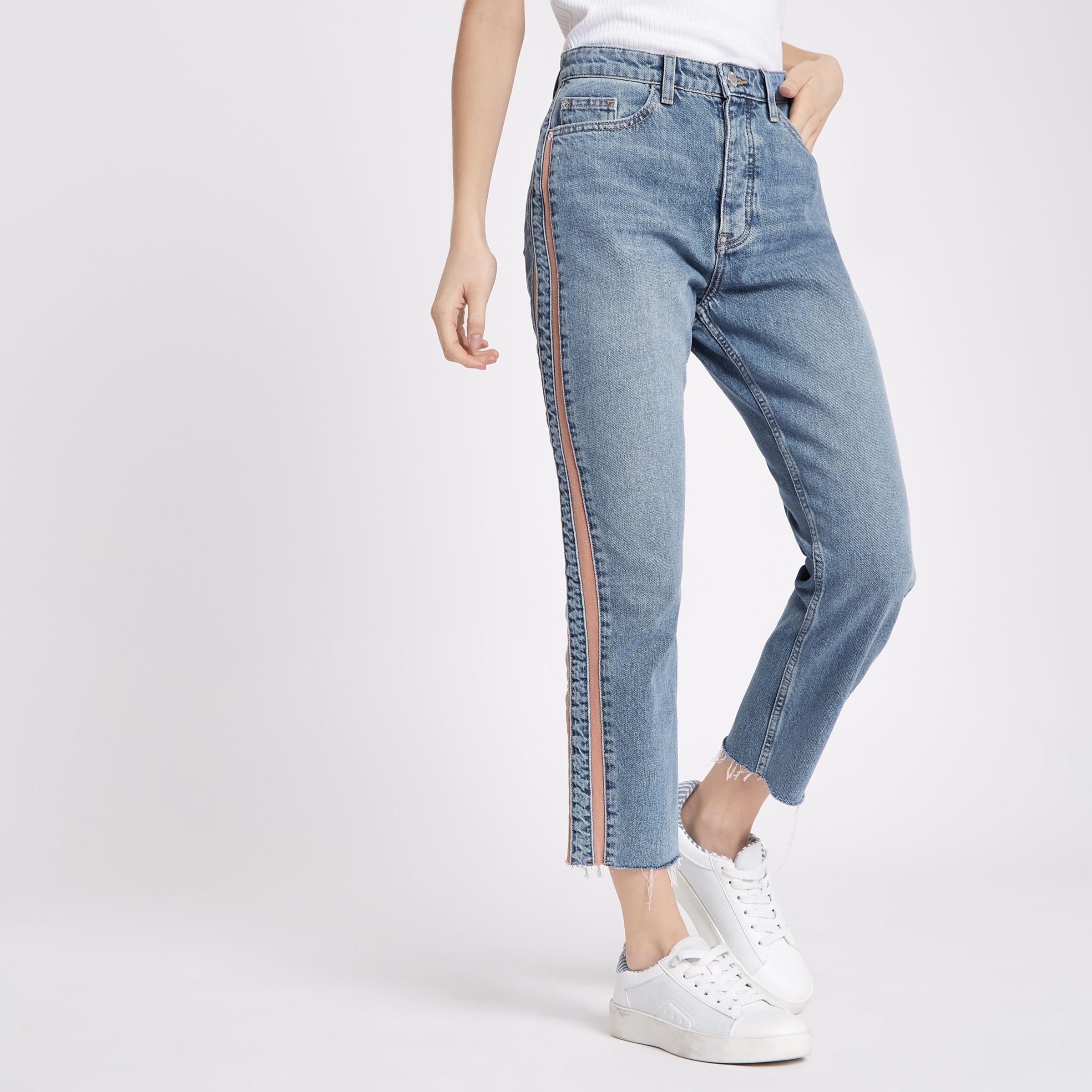 River Island Denim Petite Blue Casey Side Stripe Slim Fit Jeans - Lyst