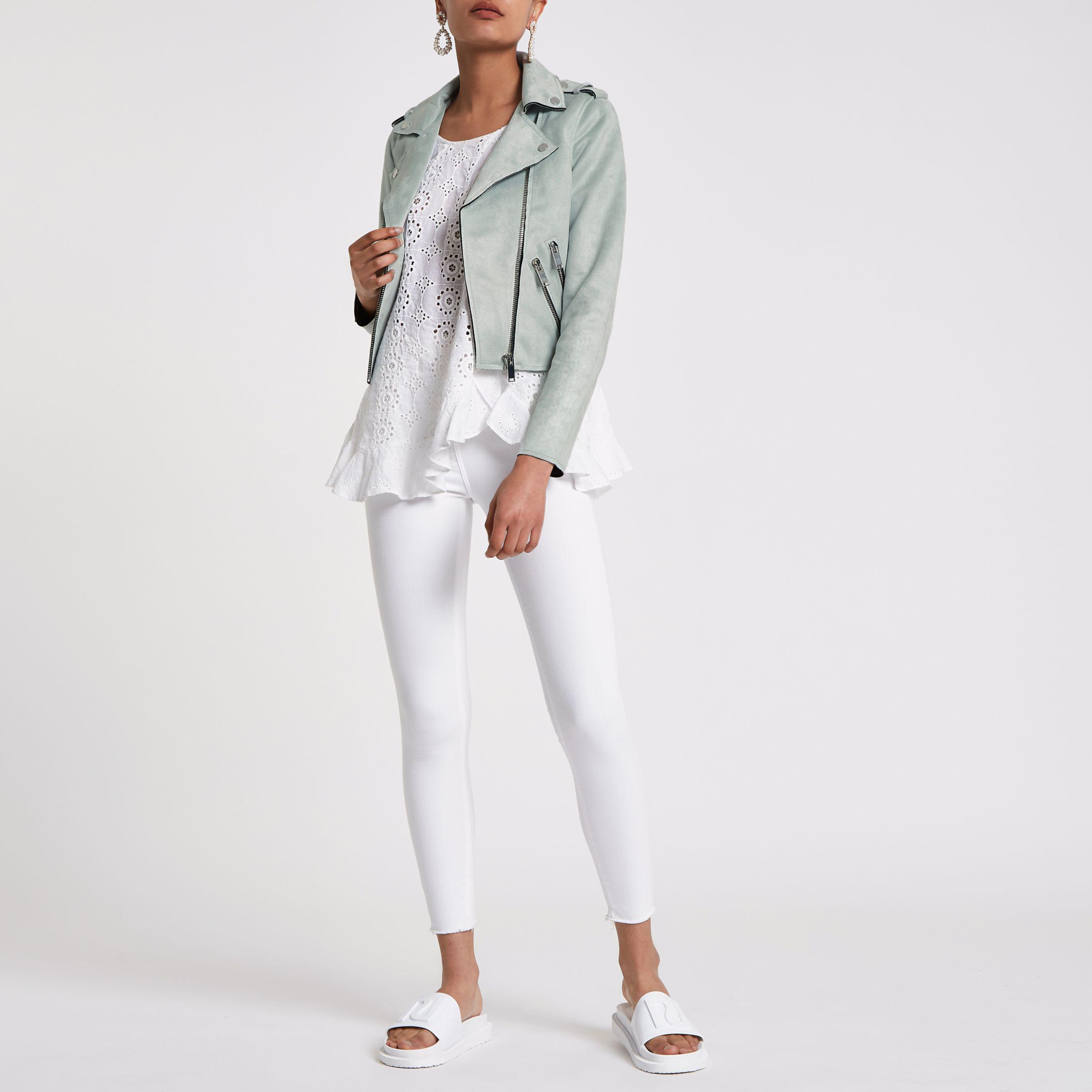 mint green moto jacket