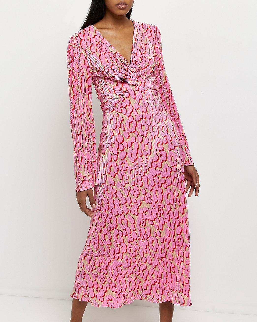 River Island Cotton Pink Animal Print Swing Midi Dress - Lyst