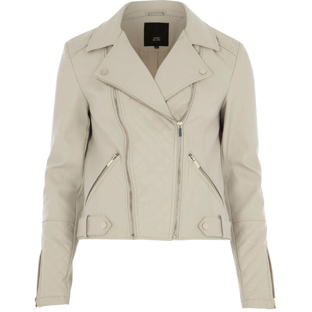 River Island Cream Quilted Faux Leather Biker Jacket Cream Quilted Faux