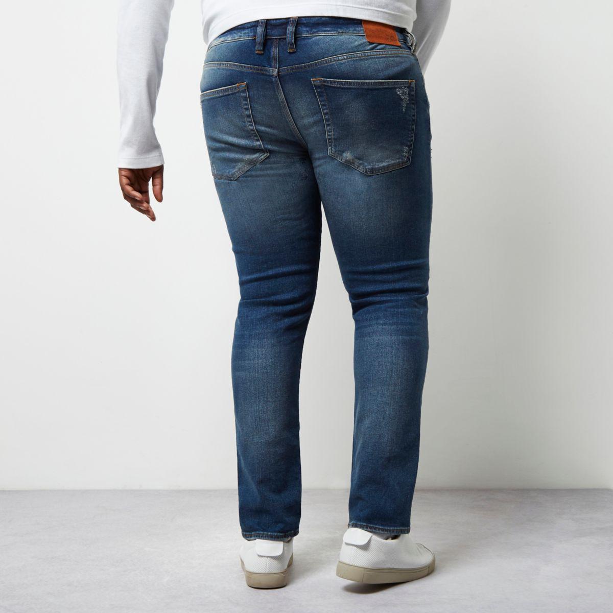River Island Denim Big And Tall Blue Dylan Ripped Slim Fit Jeans for
