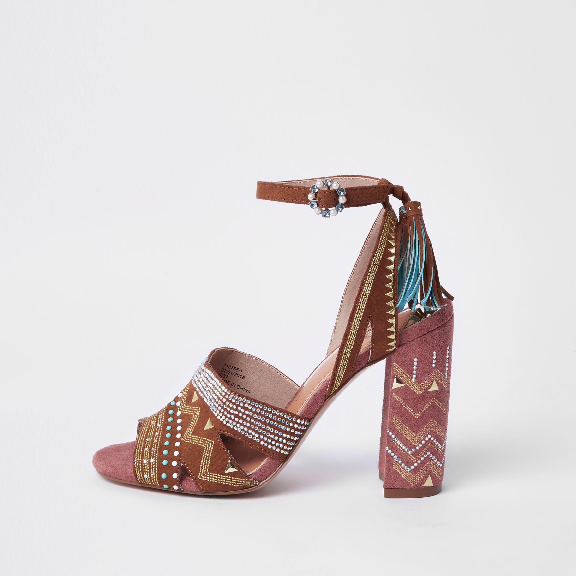 printed block heel sandals