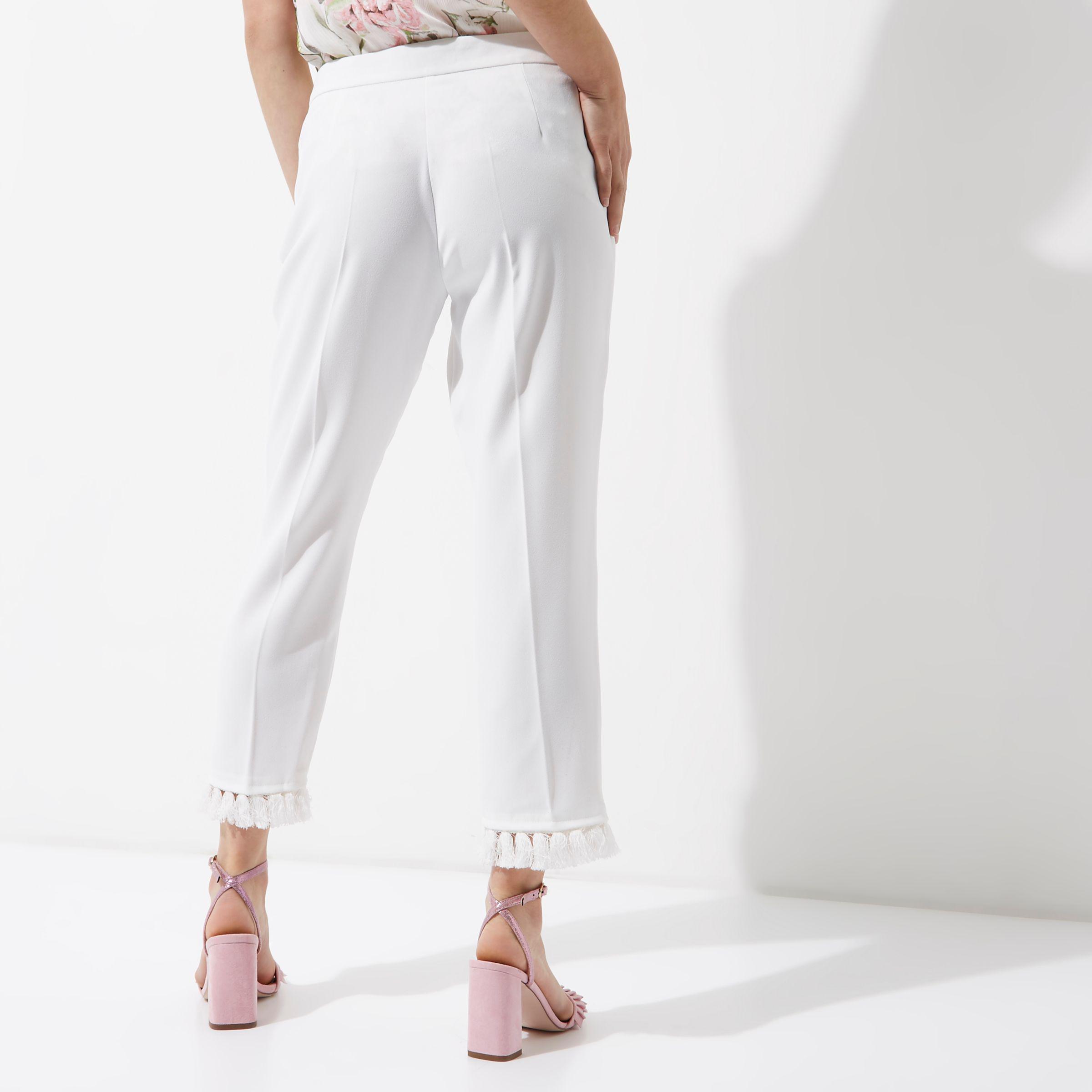 petite white cropped trousers