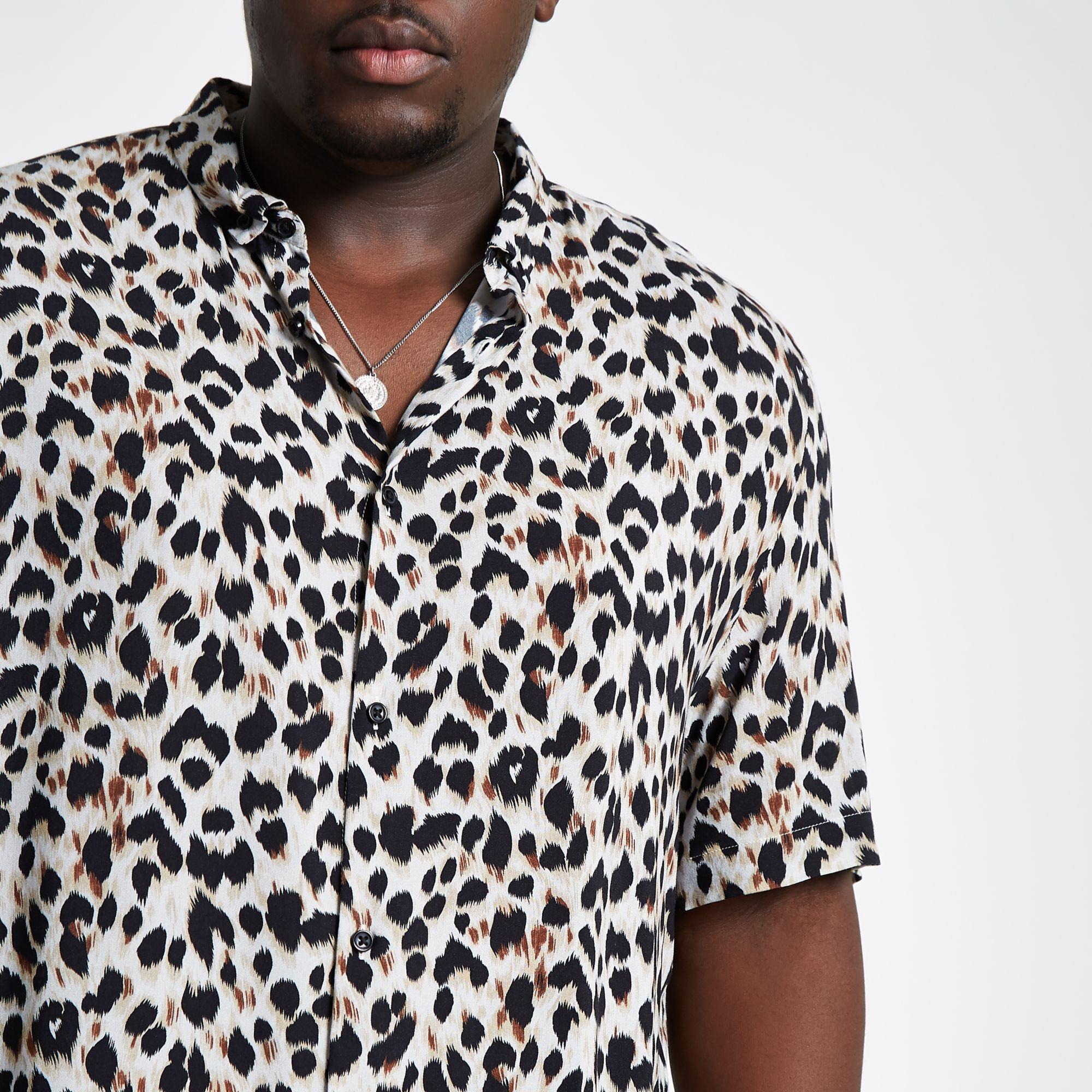 River Island Big And Tall Grey Leopard Print Shirt in Gray for Men | Lyst