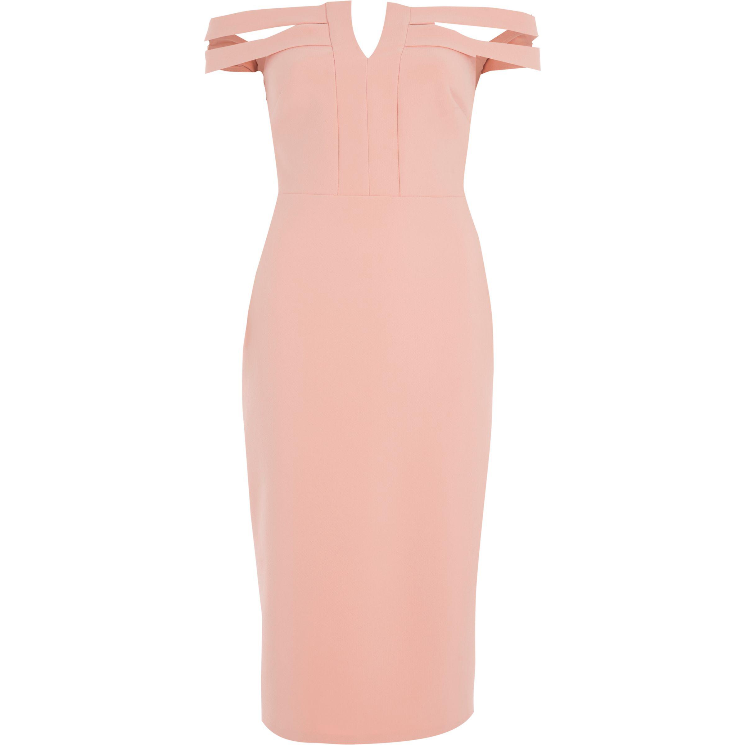 Boutique membership river island pink bright midi bodycon dress