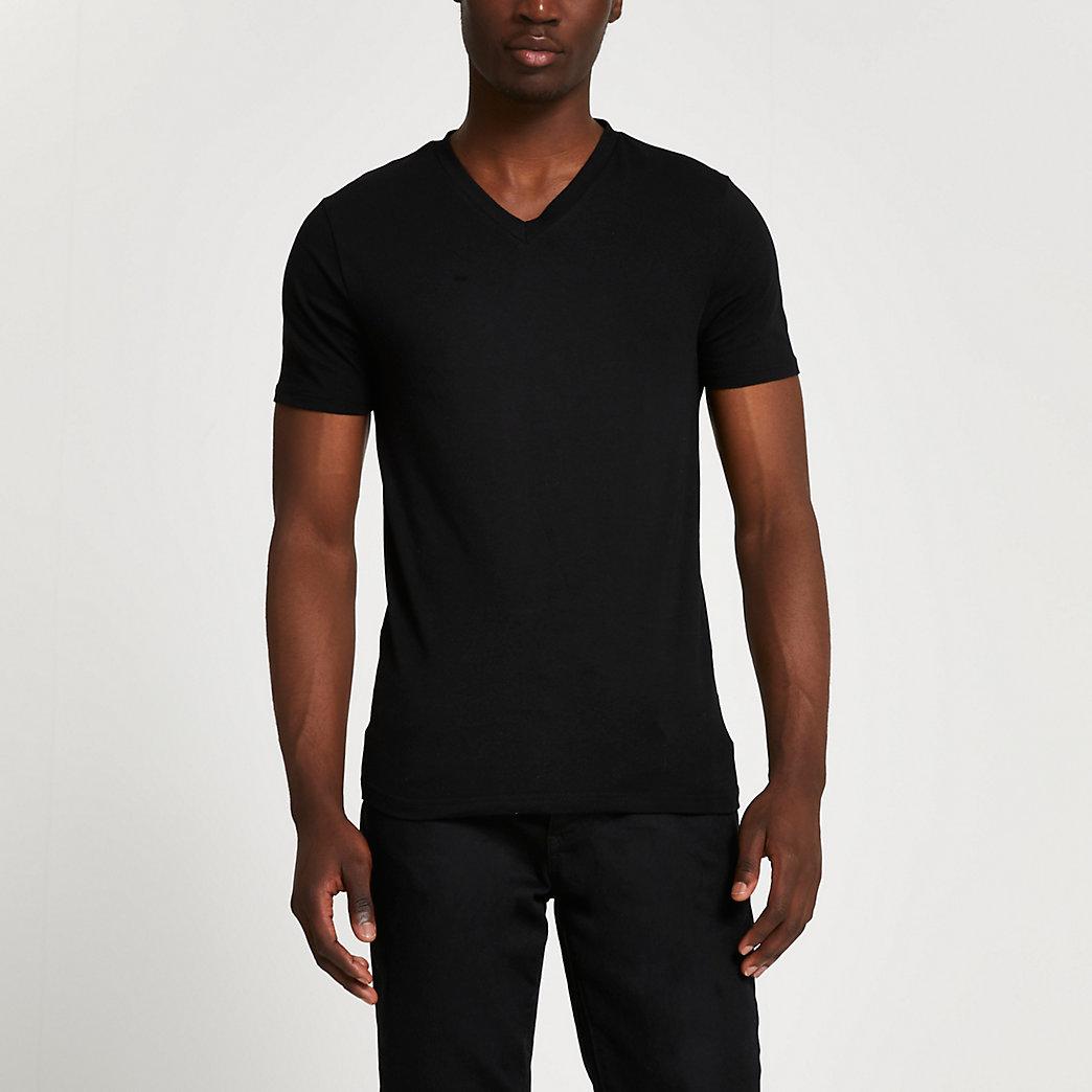 Black V Neck Muscle Fit T-shirt for Men 