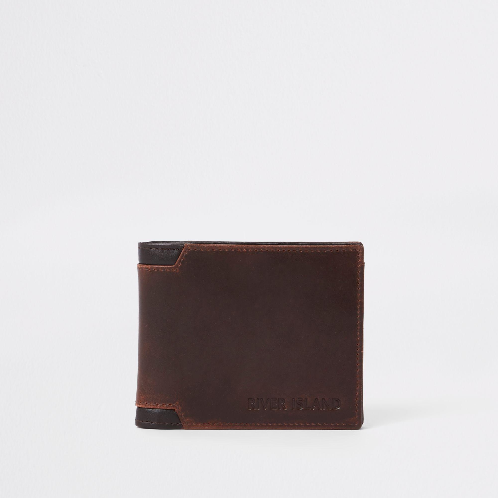 River Island Leather Corner Wallet in Brown for Men Lyst
