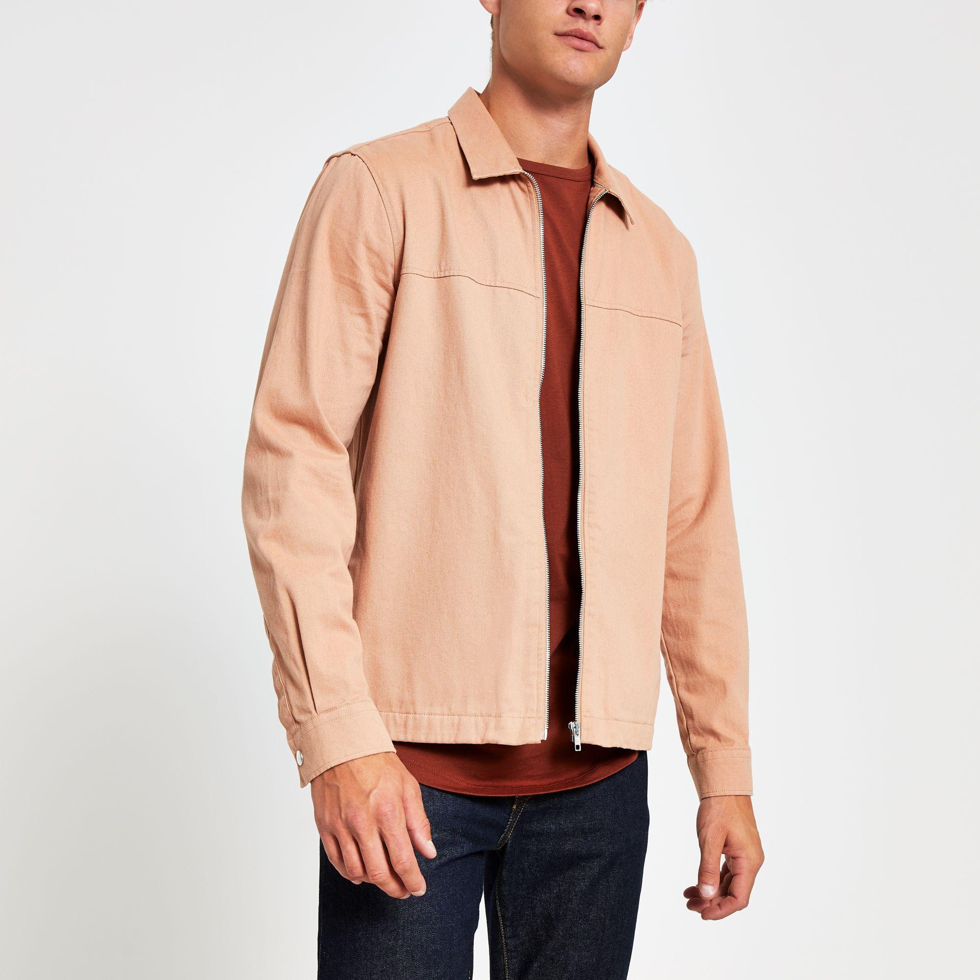 River Island Cotton Pink Zip Front Regular Fit Overshirt for Men - Lyst