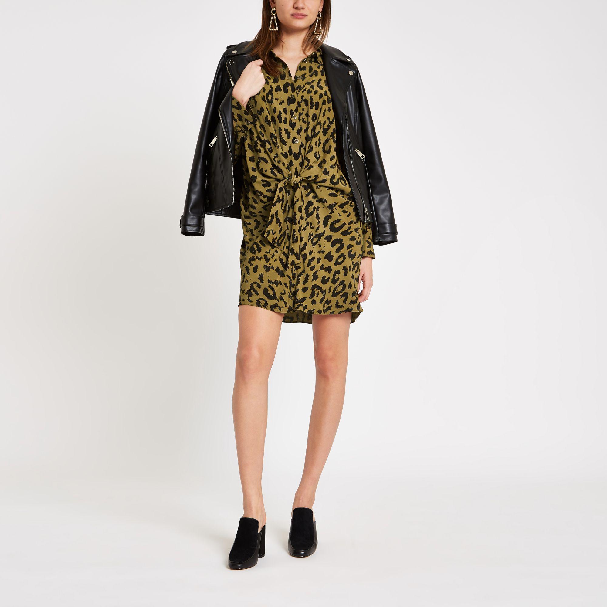 river island leopard print shirt dress
