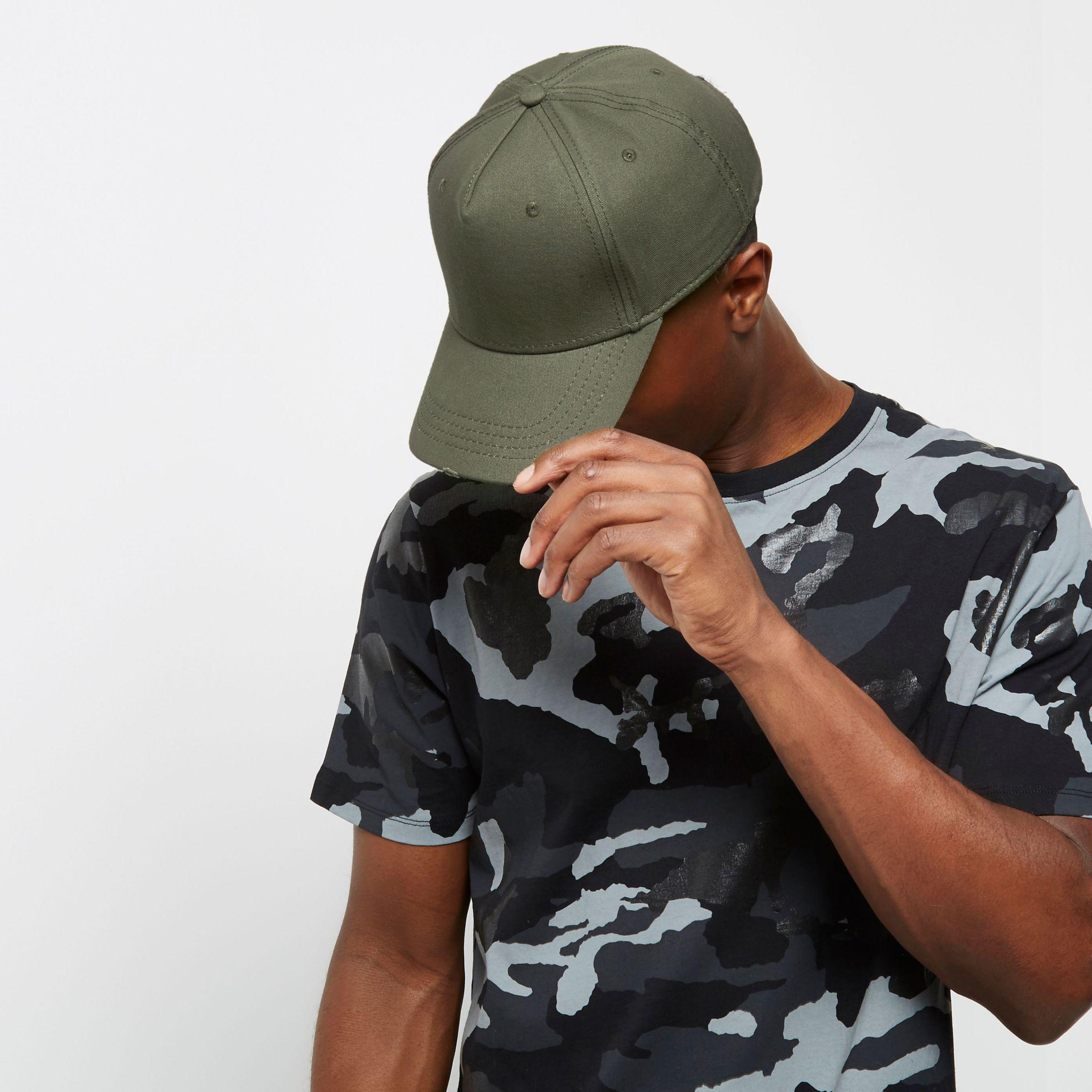River Island Cotton Khaki Distressed Baseball Cap in Green for Men Lyst