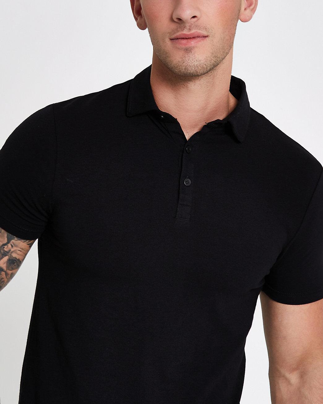 muscle fit black polo