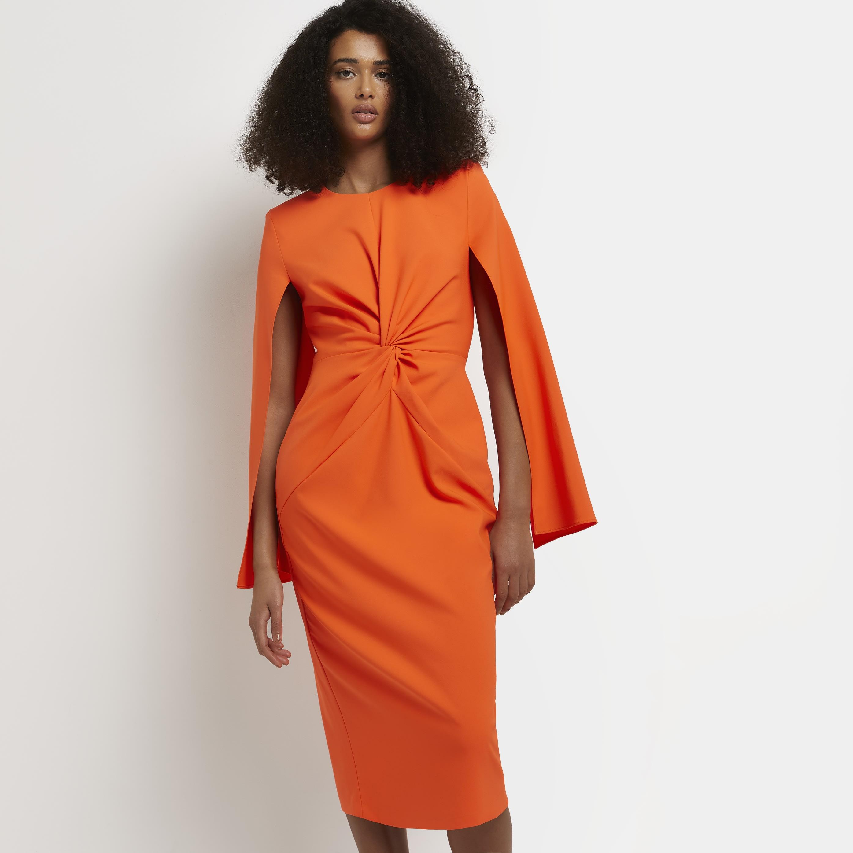 River Island Orange Twist Front Bodycon Midi Dress | Lyst UK