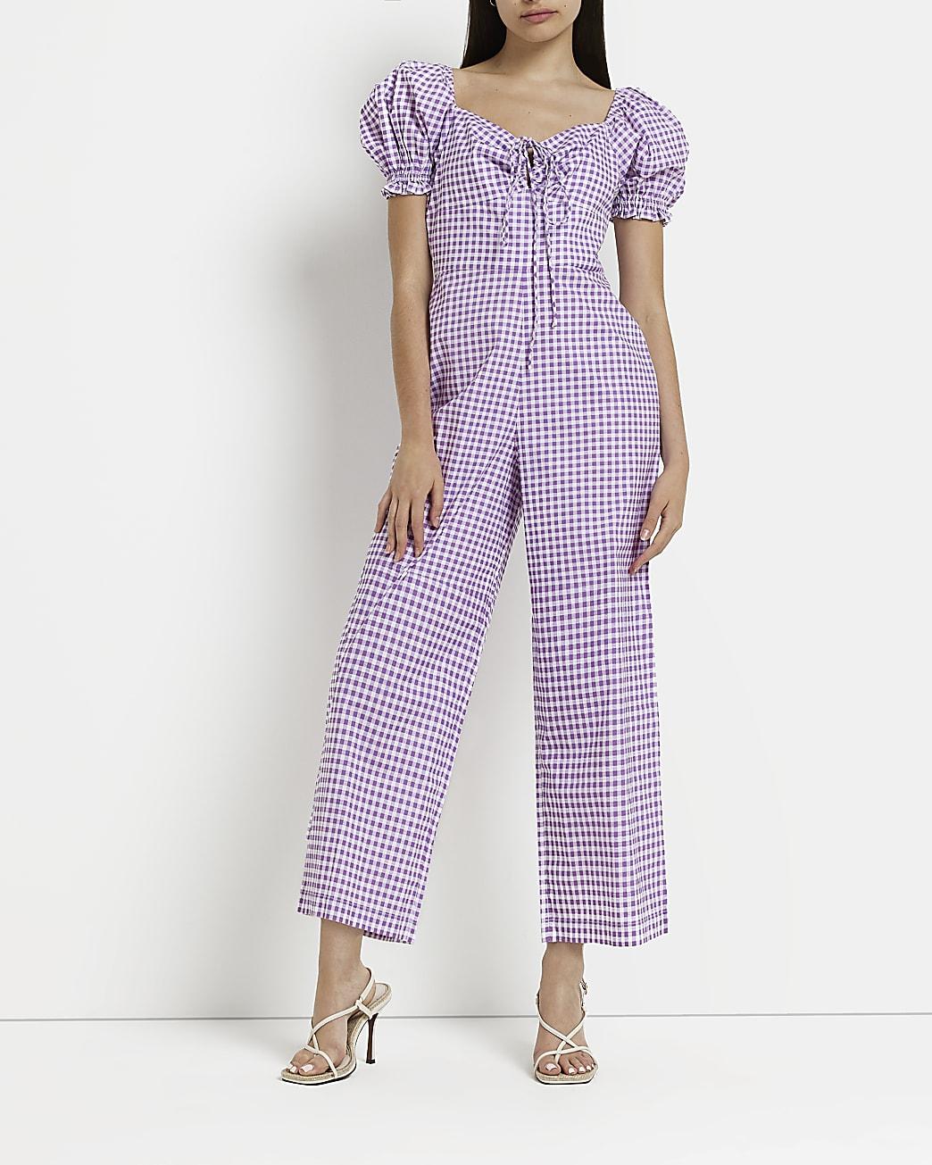 River Island Gingham Jumpsuit in Purple 