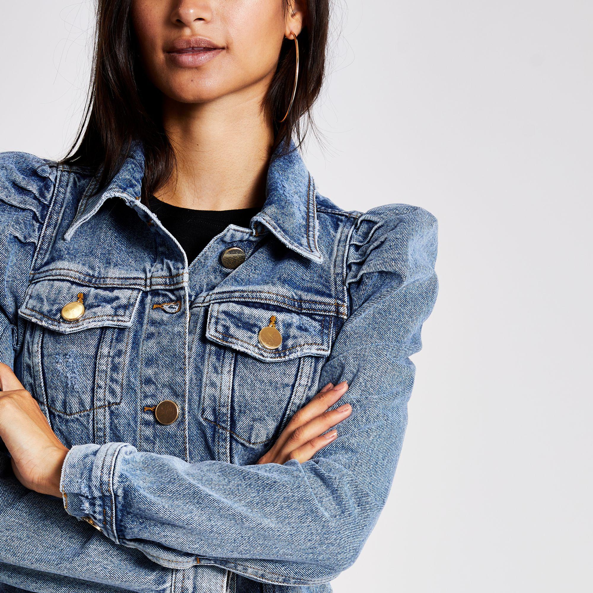 River Island Womens Denim Jacket Blue Belted