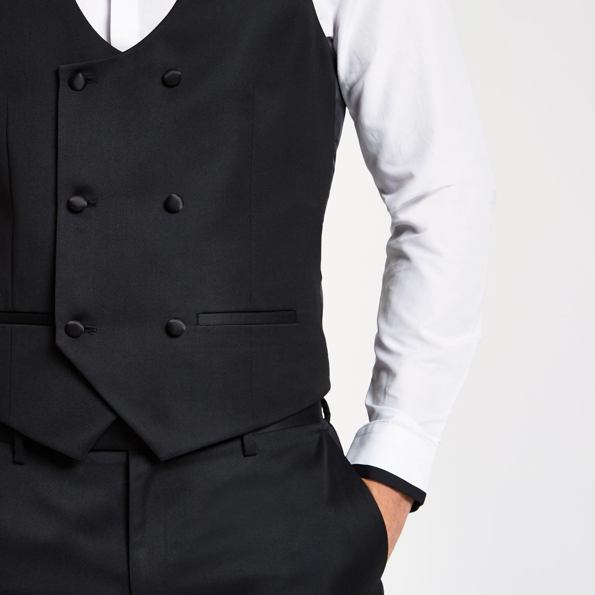Double breasted waistcoat black Clearance