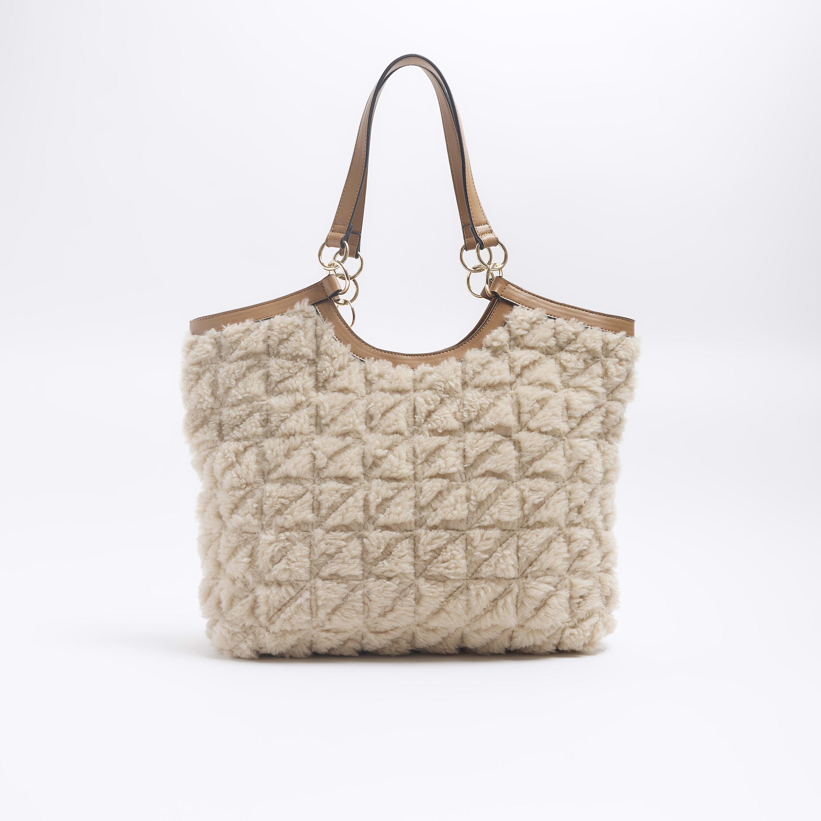 River Island Beige Quilted Faux Fur Shopper Bag in Natural Lyst UK