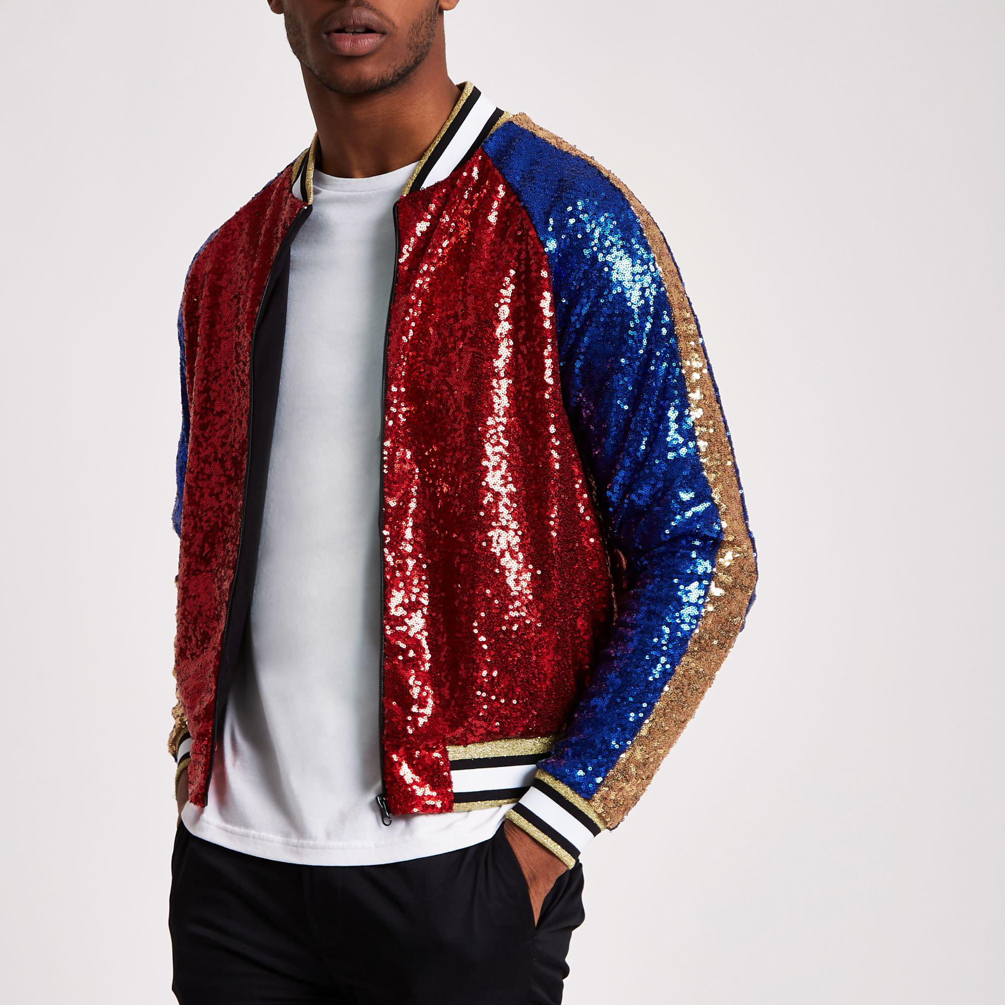 River Island Jaded Red Sequin Bomber Jacket for Men | Lyst UK