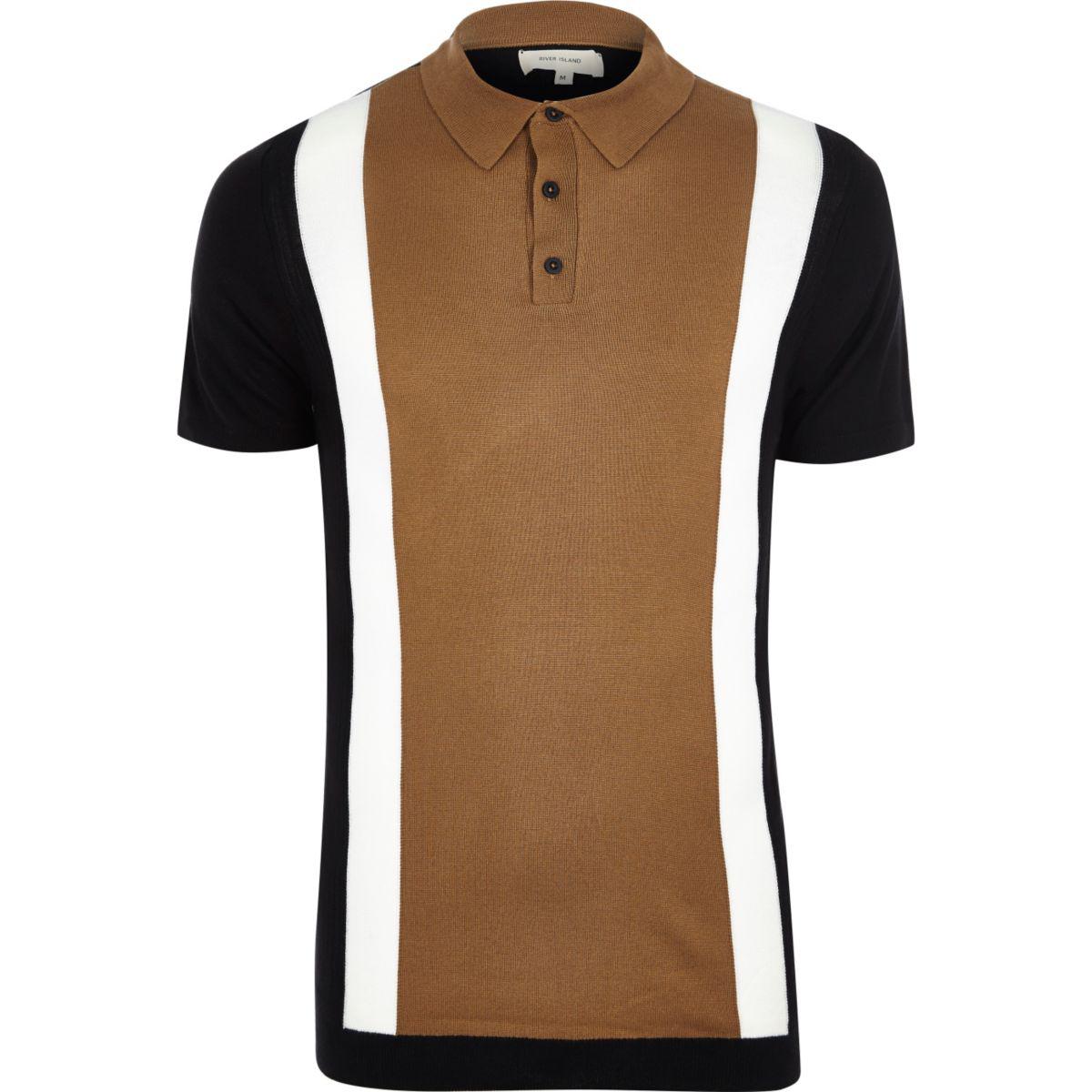 River Island Synthetic Brown Colour Block Polo Shirt for Men - Lyst