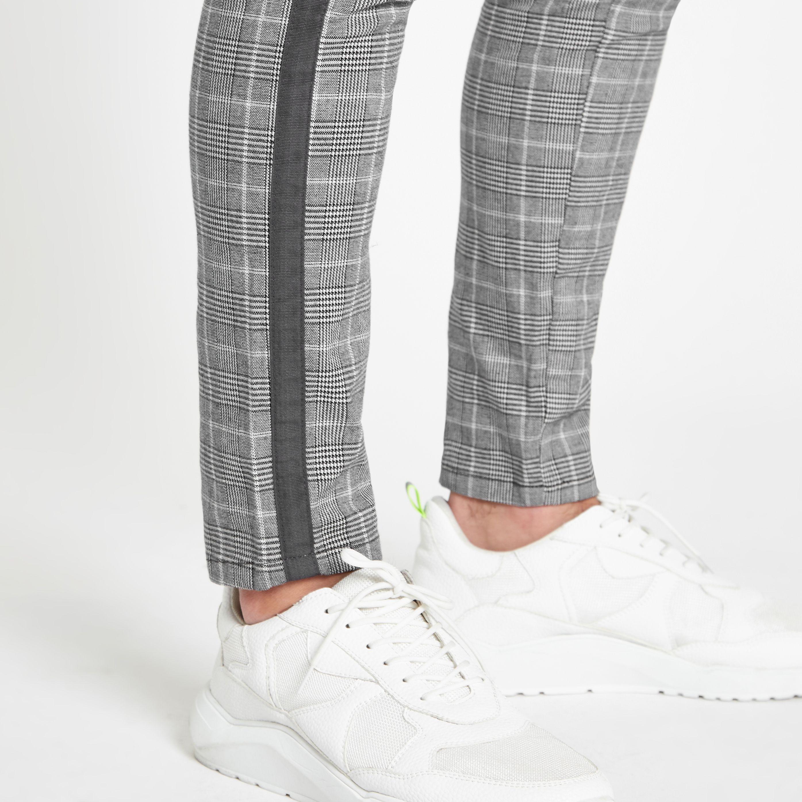Grey check tape skinny trousers Clearance