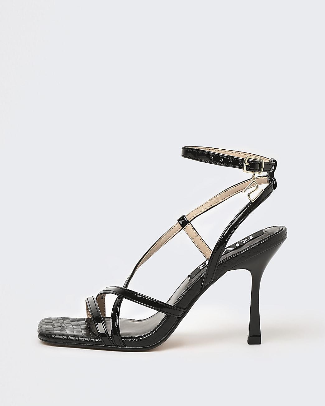 Black Strappy Heeled Sandals | Lyst 