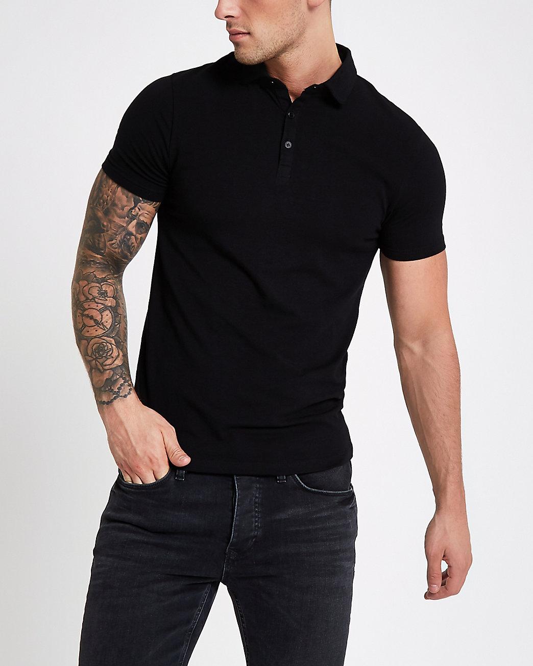muscle fit black polo shirt