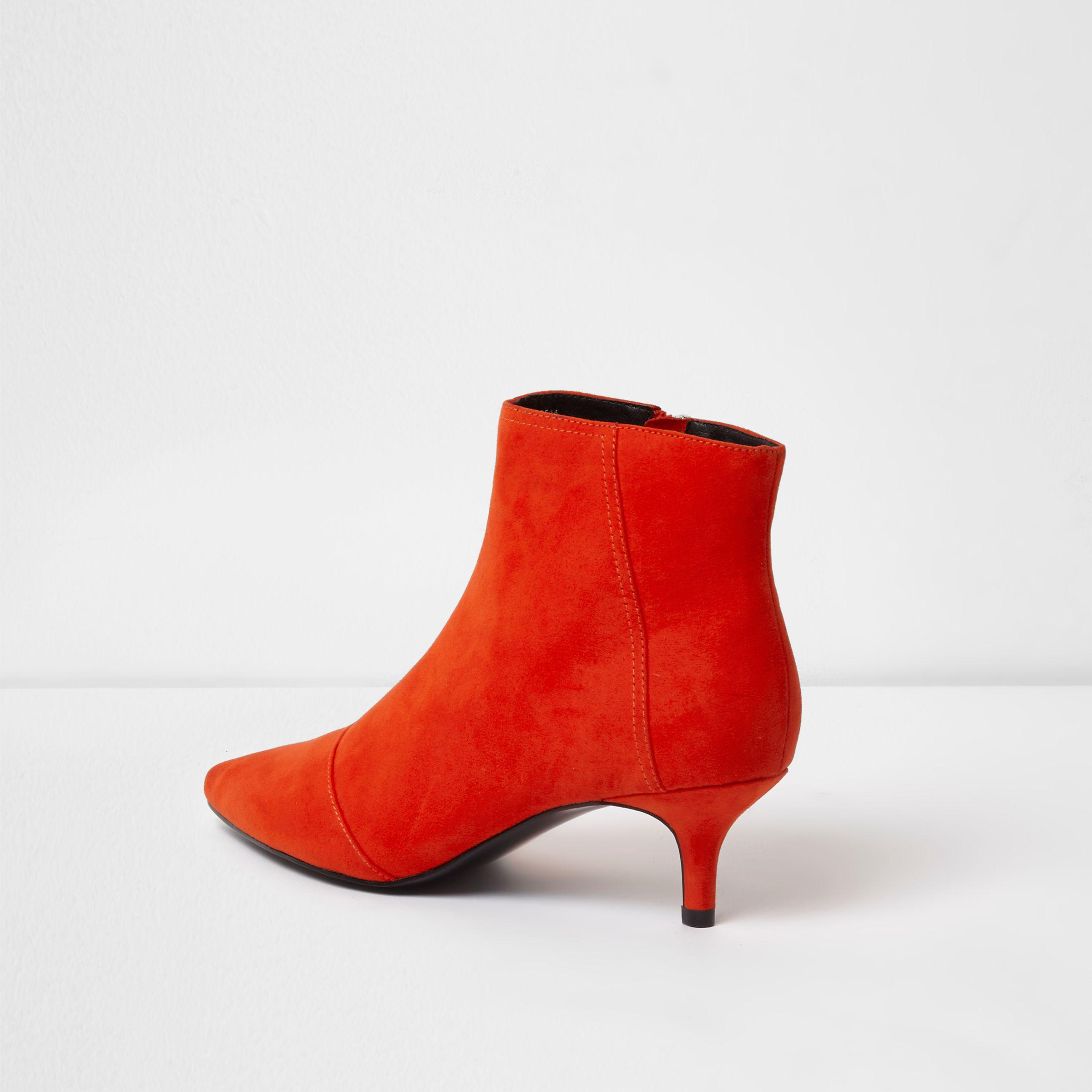 River Island Suede Red Pointed Kitten Heel Ankle Boots - Lyst
