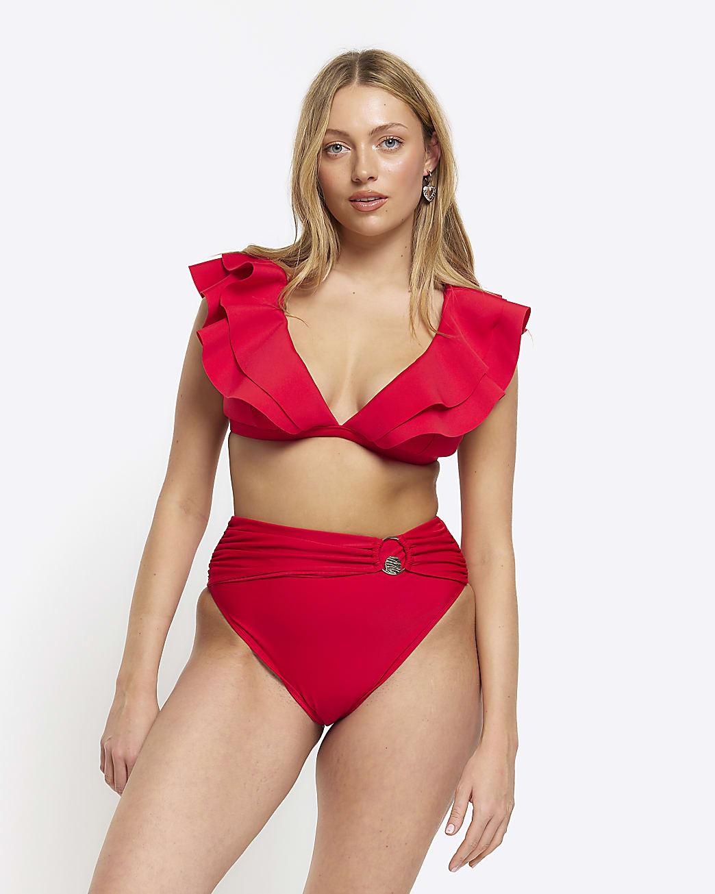 red frill bikini top
