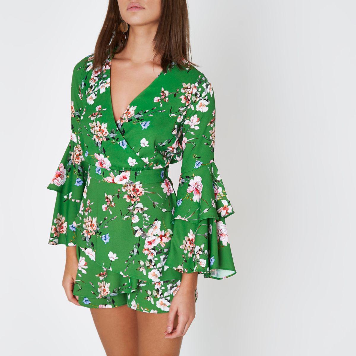 river island green playsuit