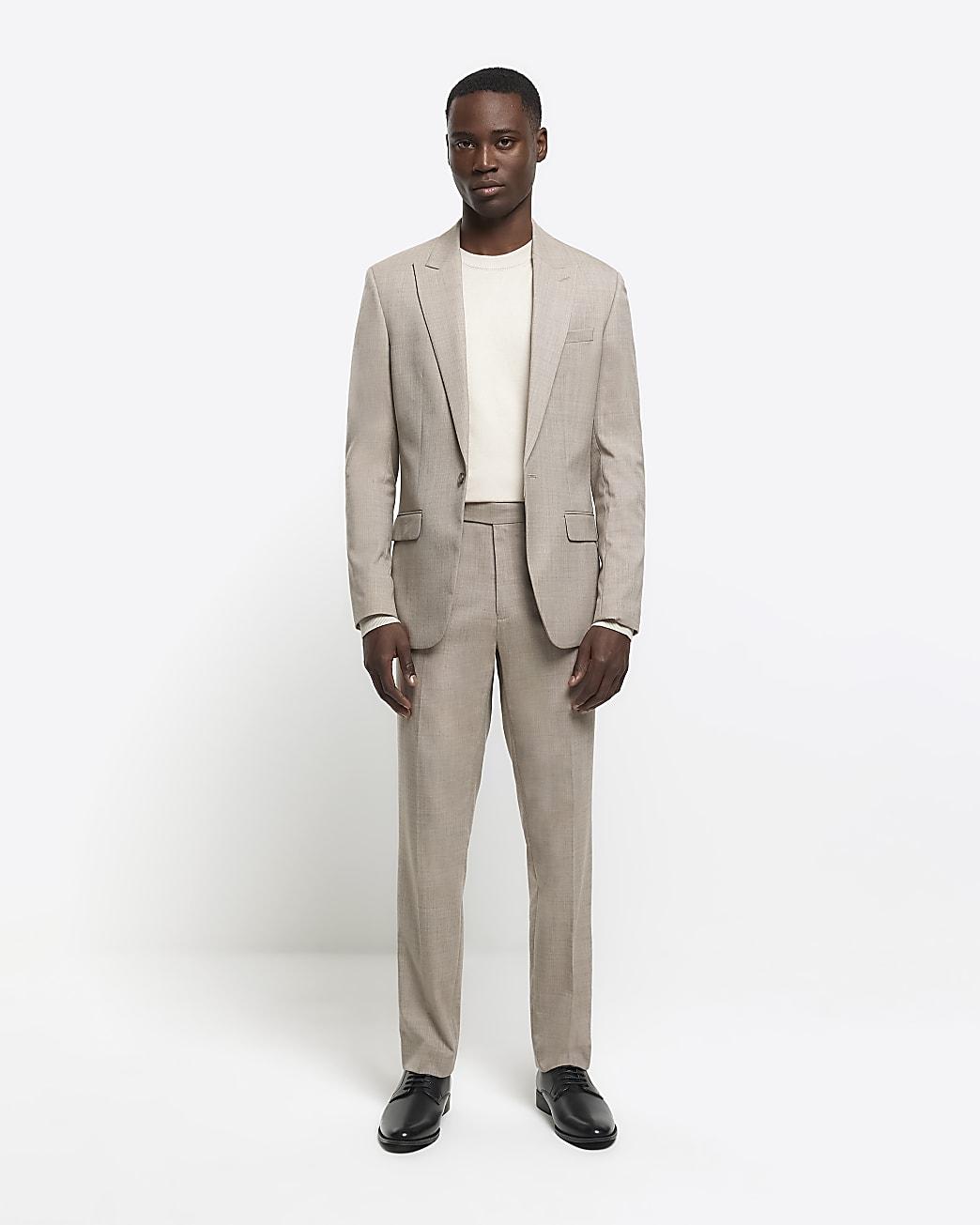 River Island Beige Slim Fit Suit Trousers in White for Men Lyst
